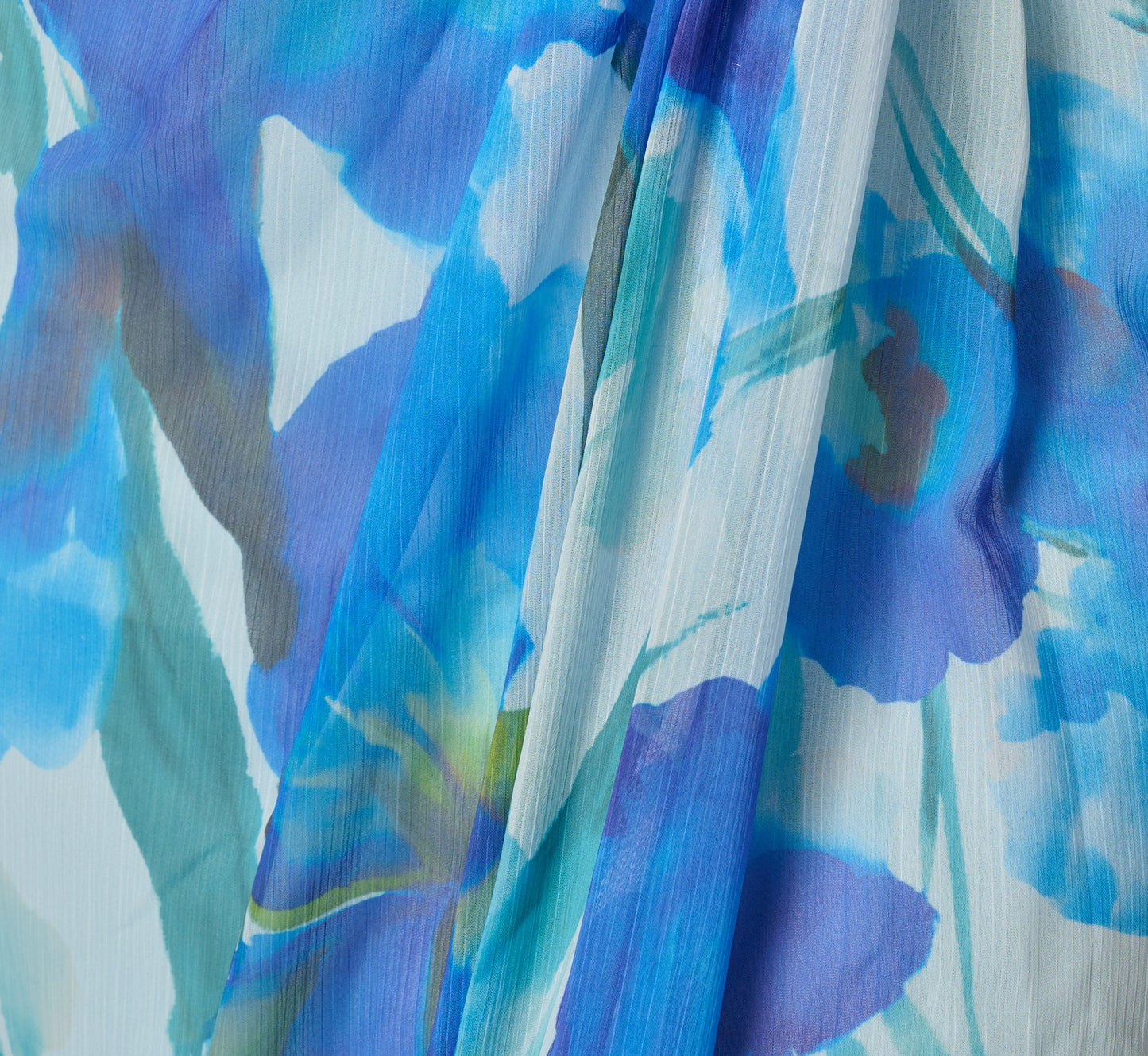 One Shoulder Floral Chiffon Draped Gown In Blue Multi