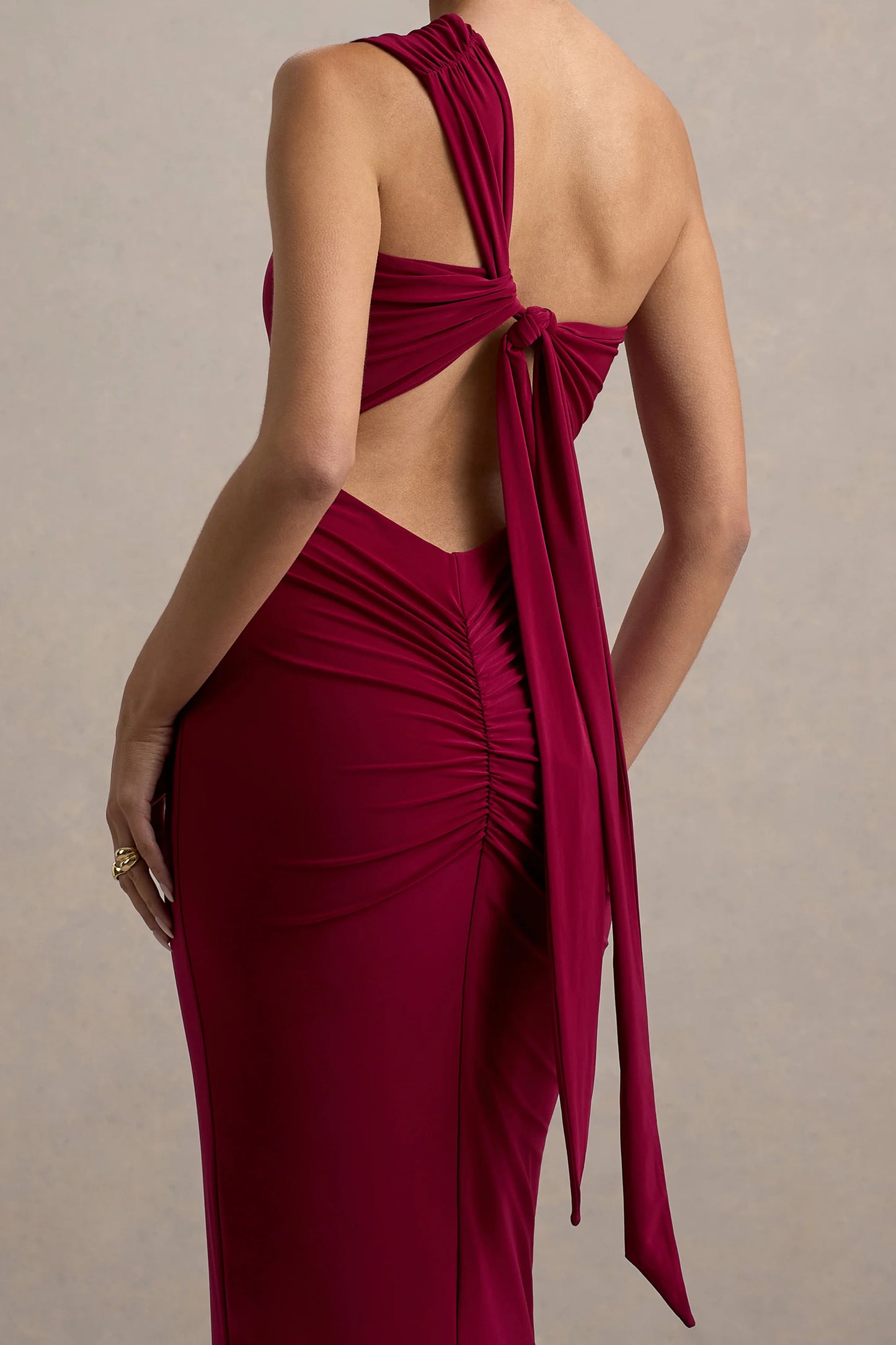 Venetia Burgundy One-Shoulder Tie-Back Maxi Dress