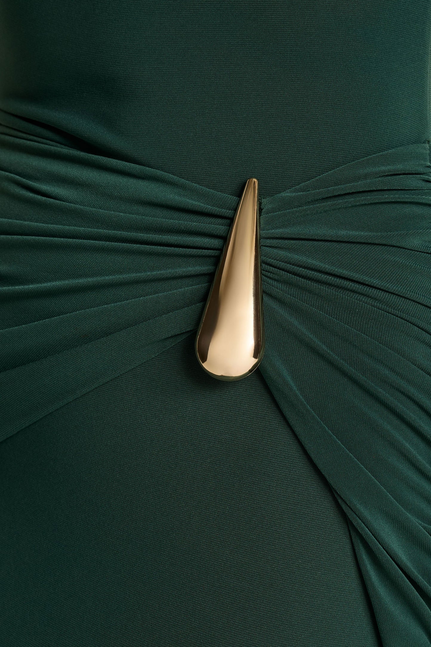 Solarium Dark Green Long-Sleeve Maxi Dress With Gold Detail