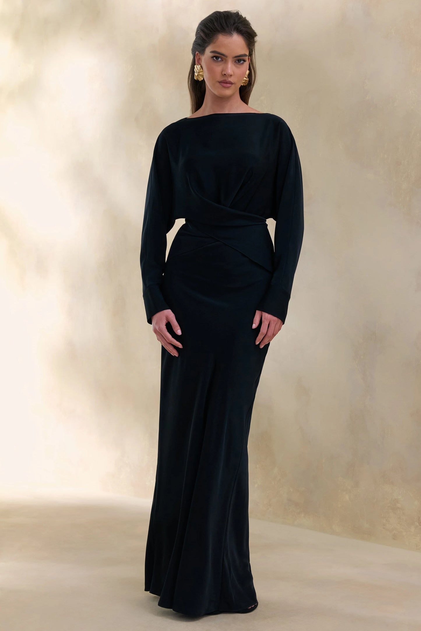 Elaria Black Satin Maxi-Skirt