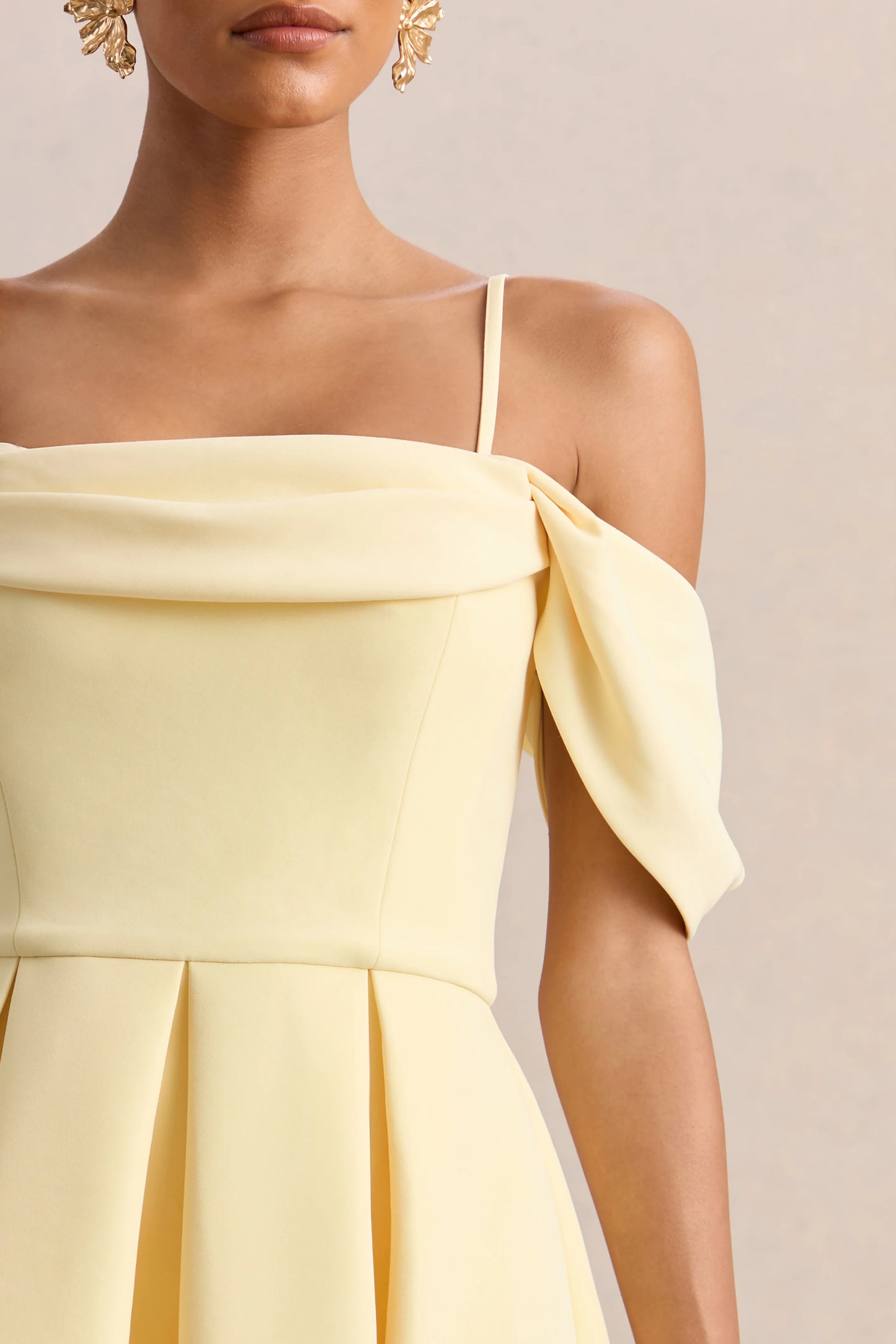Cosima Lemon Bardot-Neck Midi Dress