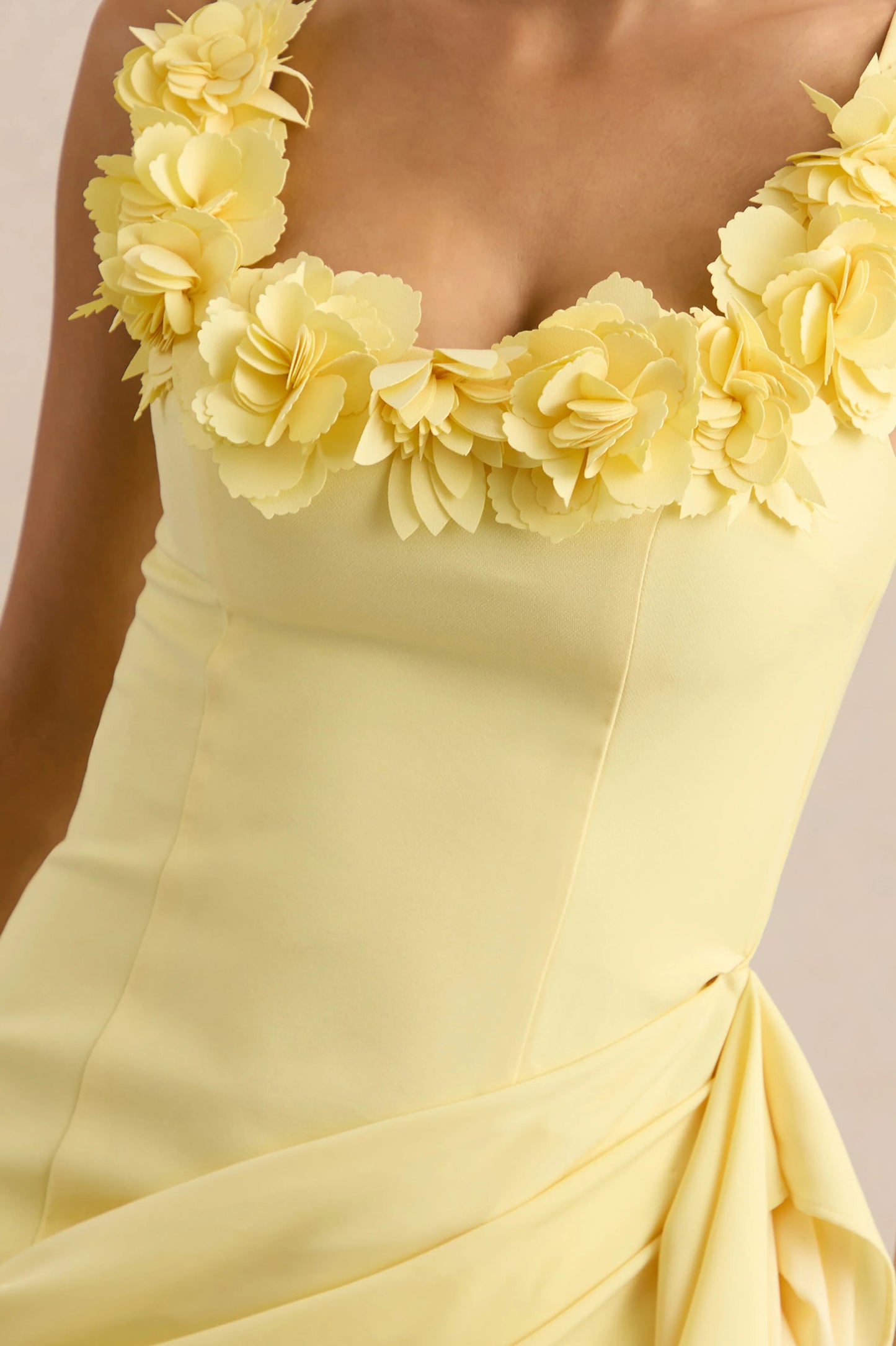 Letitia Lemon Scoop-Neck Embellished Wrap Midi Dress