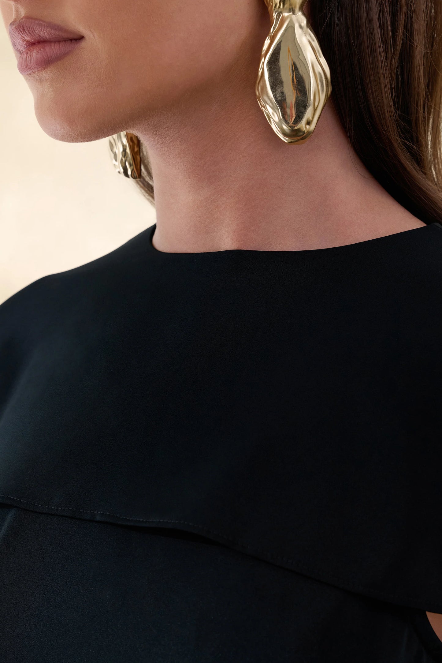 Aetheria Black Satin High-Neck Top With Cape