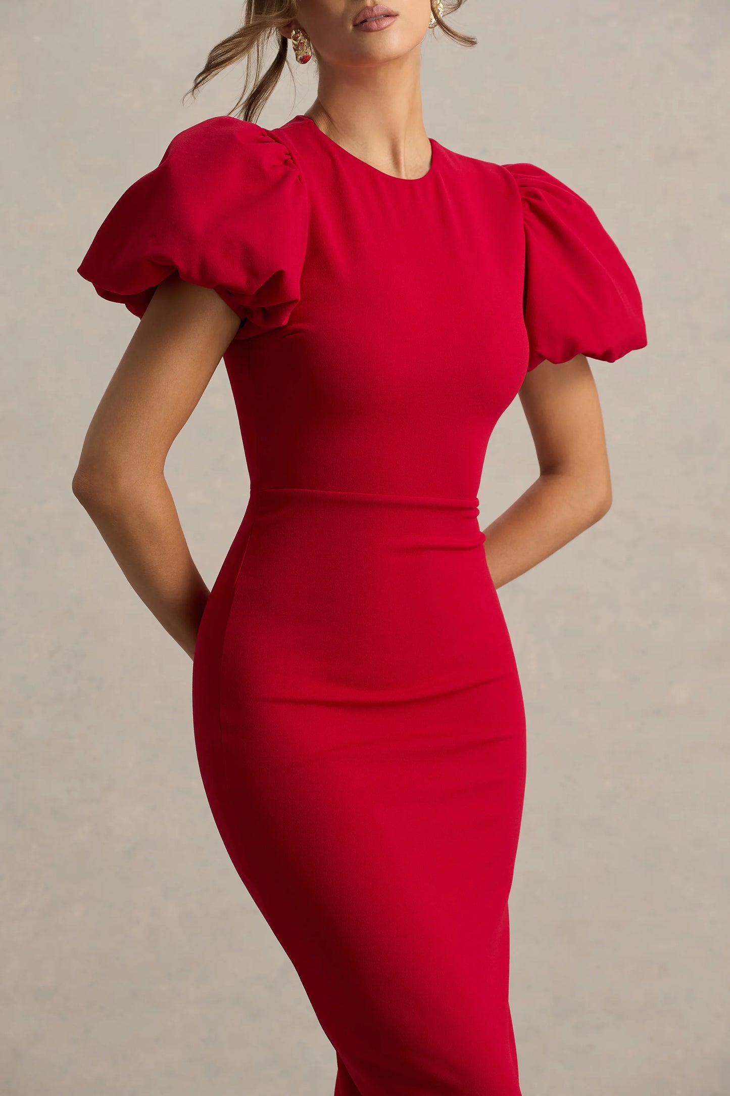 Dakota Red Puff-Sleeve Midi Dress