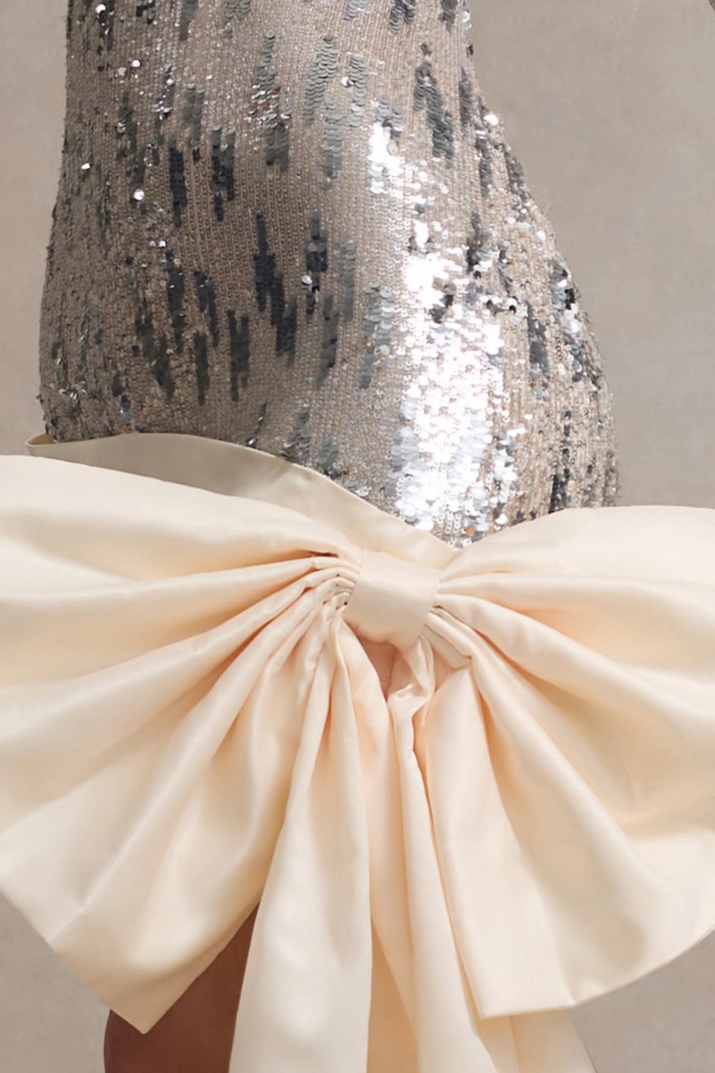 Love Galore Off-White Sequin Mini Dress With Oversized Satin Bow