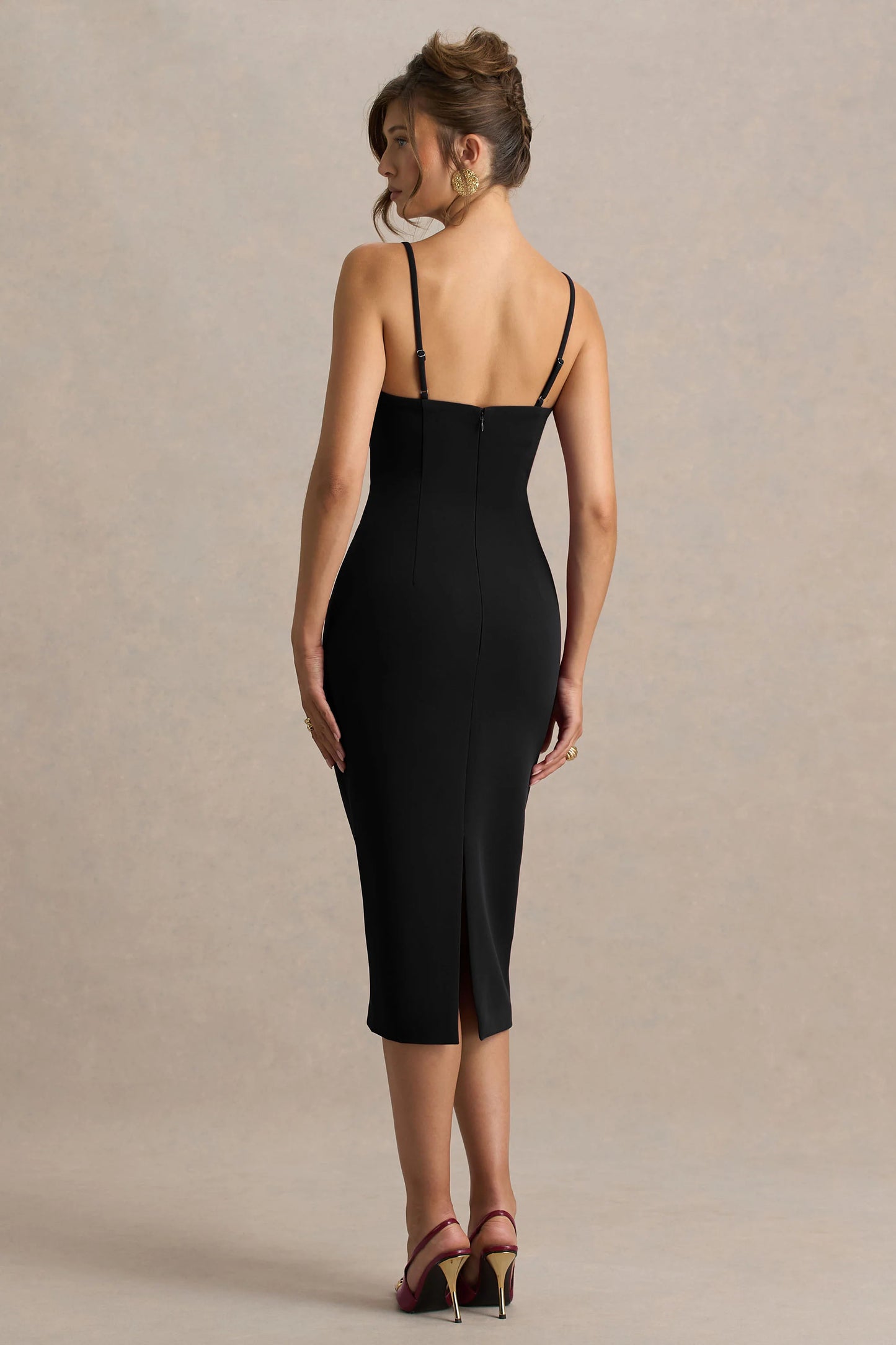 Baylor Black Midi-Dress With Removable Cape-Detail