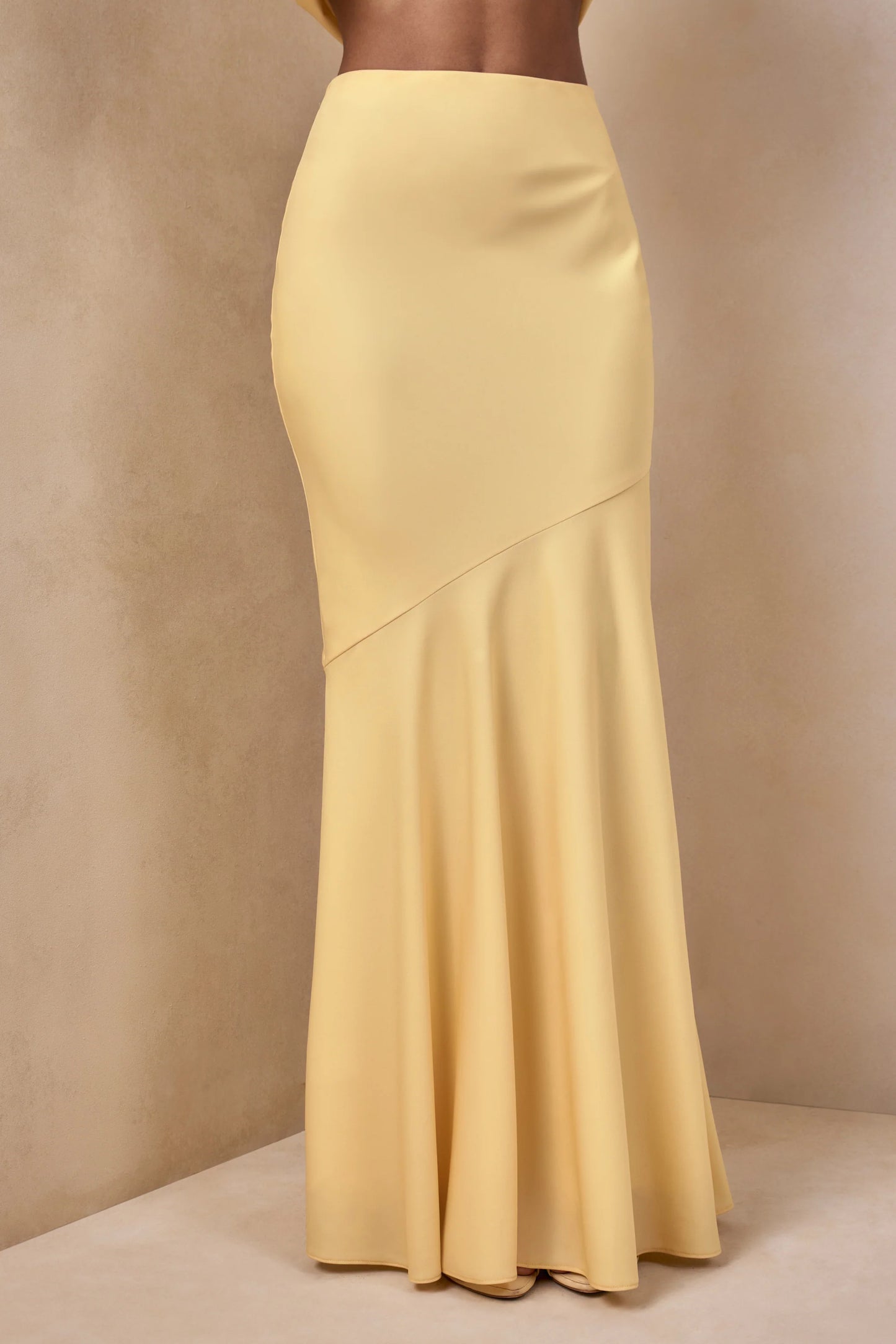 Vayla Lemon Matte Satin Asymmetric Drop-Waist Maxi Skirt