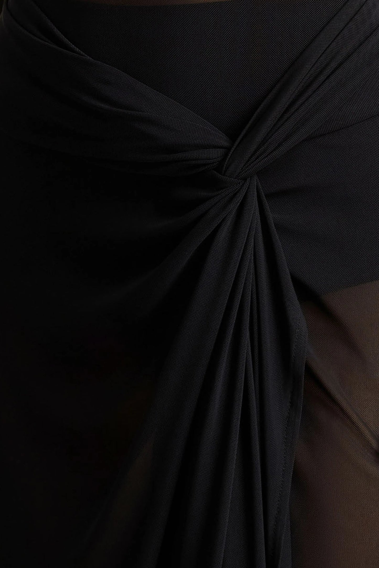 Koami Black Mesh Long-Sleeve Ruched Maxi Dress With High Split