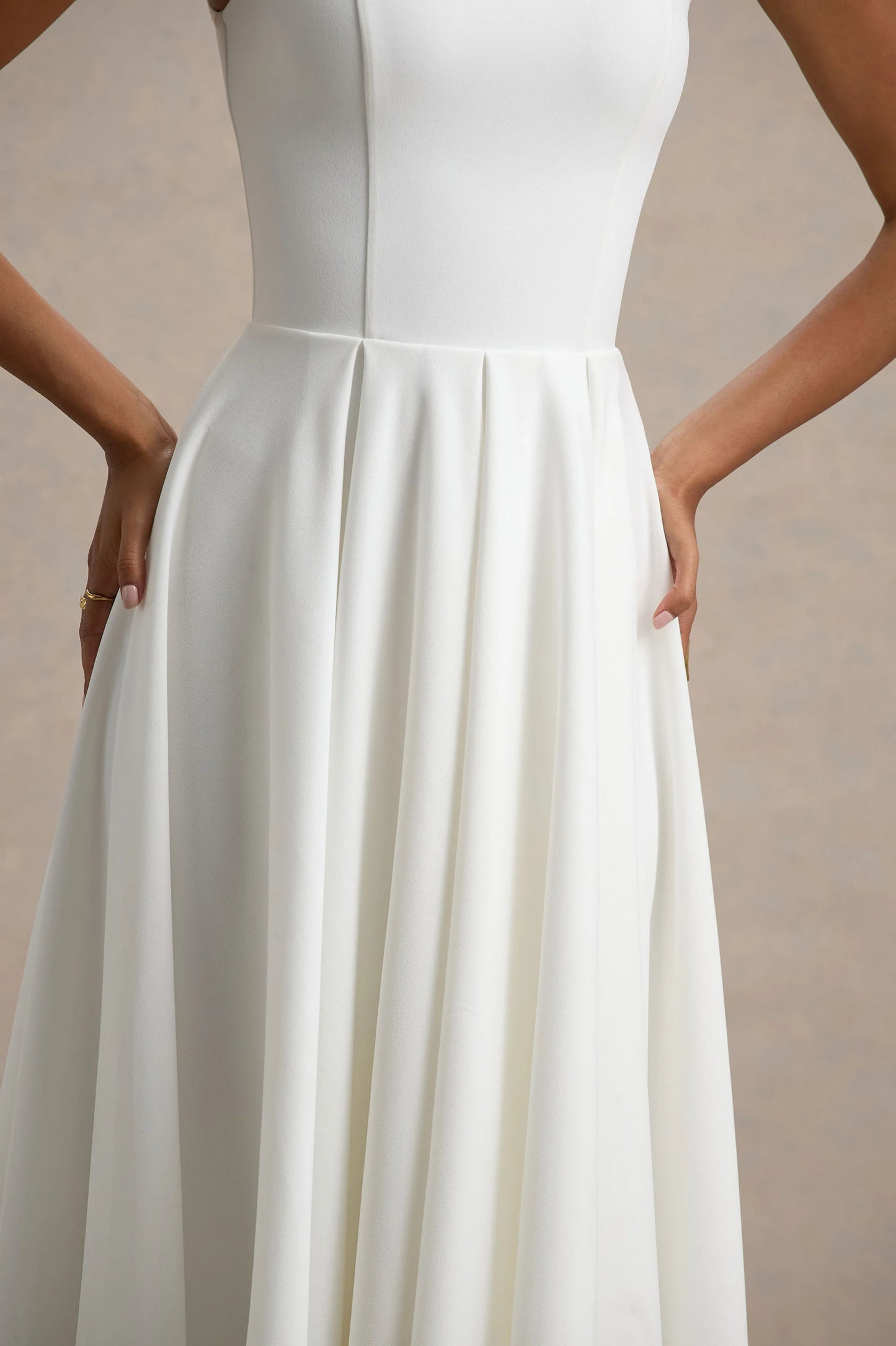 Parina White Strappy Volume-Hem Midi Dress