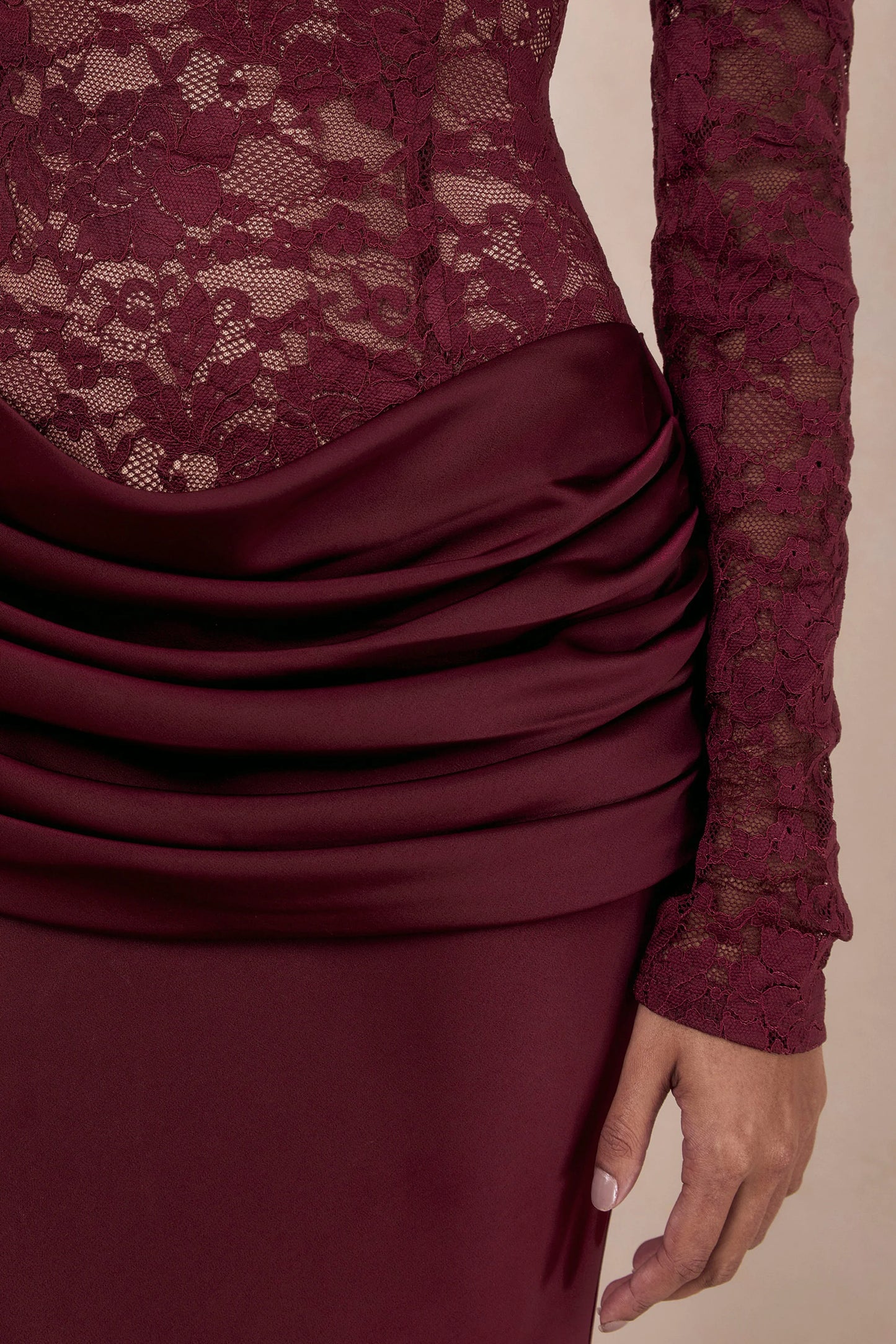 Rinna Burgundy Lace Bardot-Neck Maxi Dress