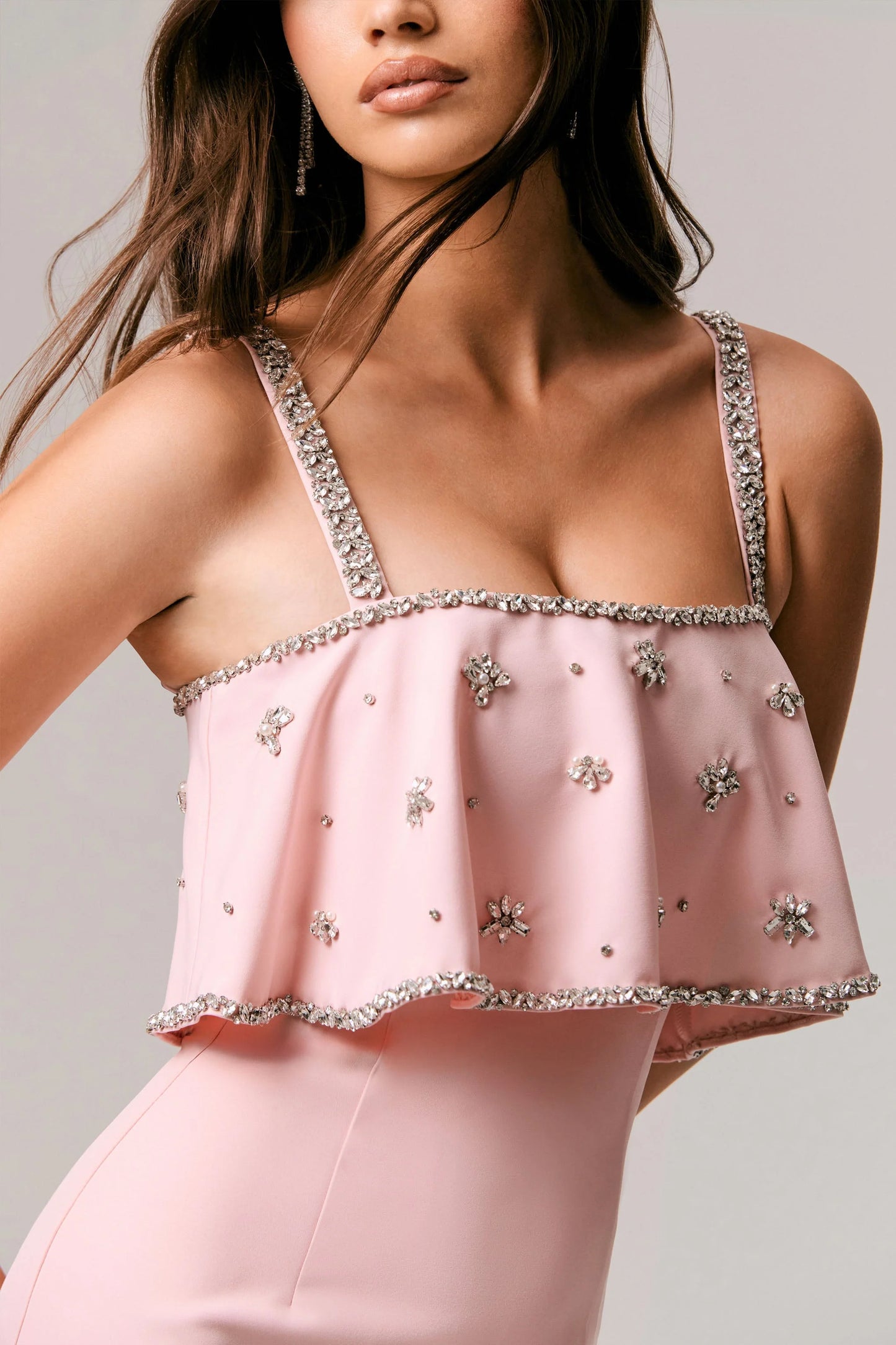 Scarlet Pale Pink Square-Neck Embellished Maxi Dress