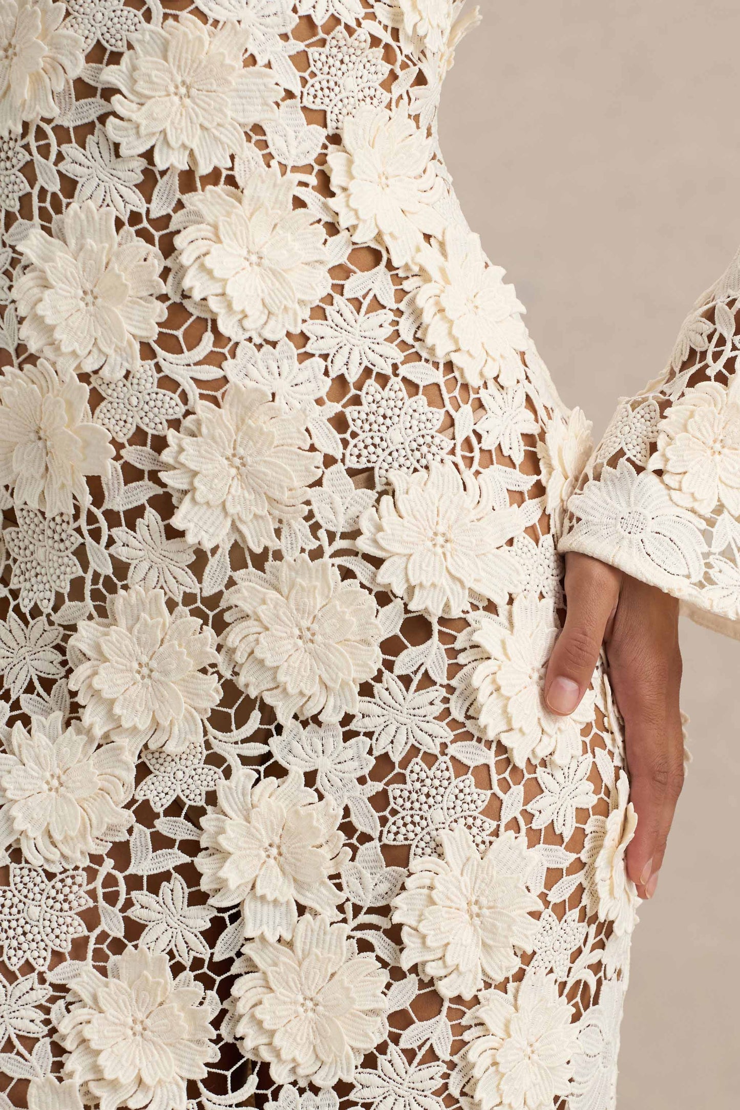 Viper Cream Lace Long-Sleeve Maxi Dress
