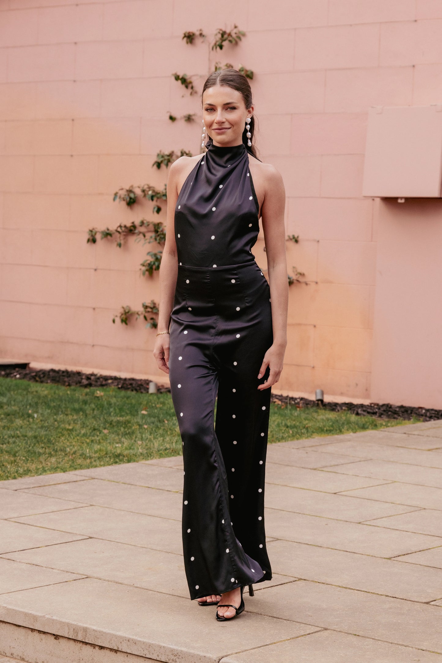 Bentley Halterneck Jumpsuit - Black Polka Dot
