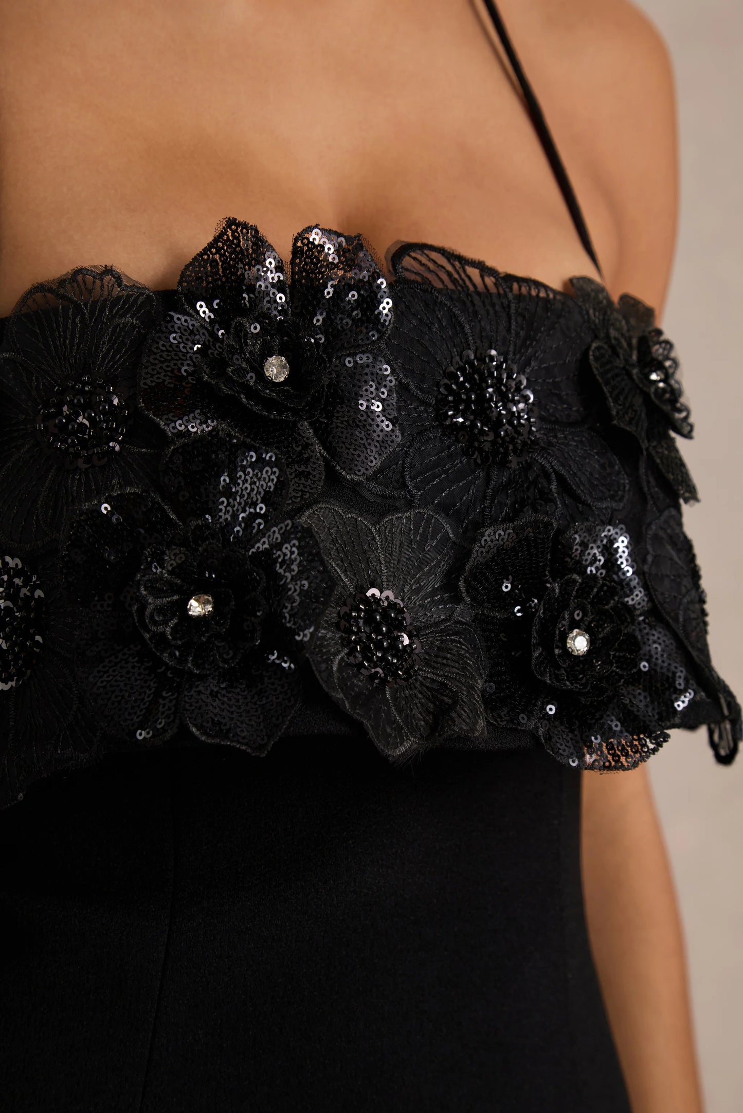 Tempest Black Halter-Neck Mini Dress With Hand-Embellished Panel