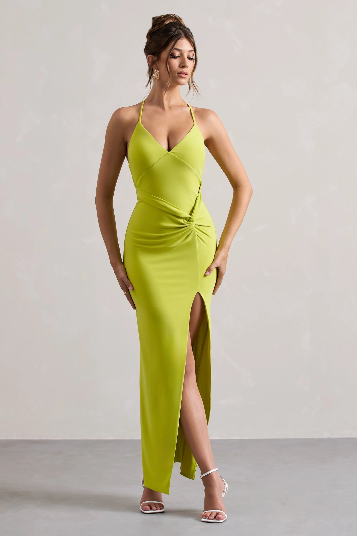 Domenica Lime Green Halter-Neck Wrap Maxi Dress