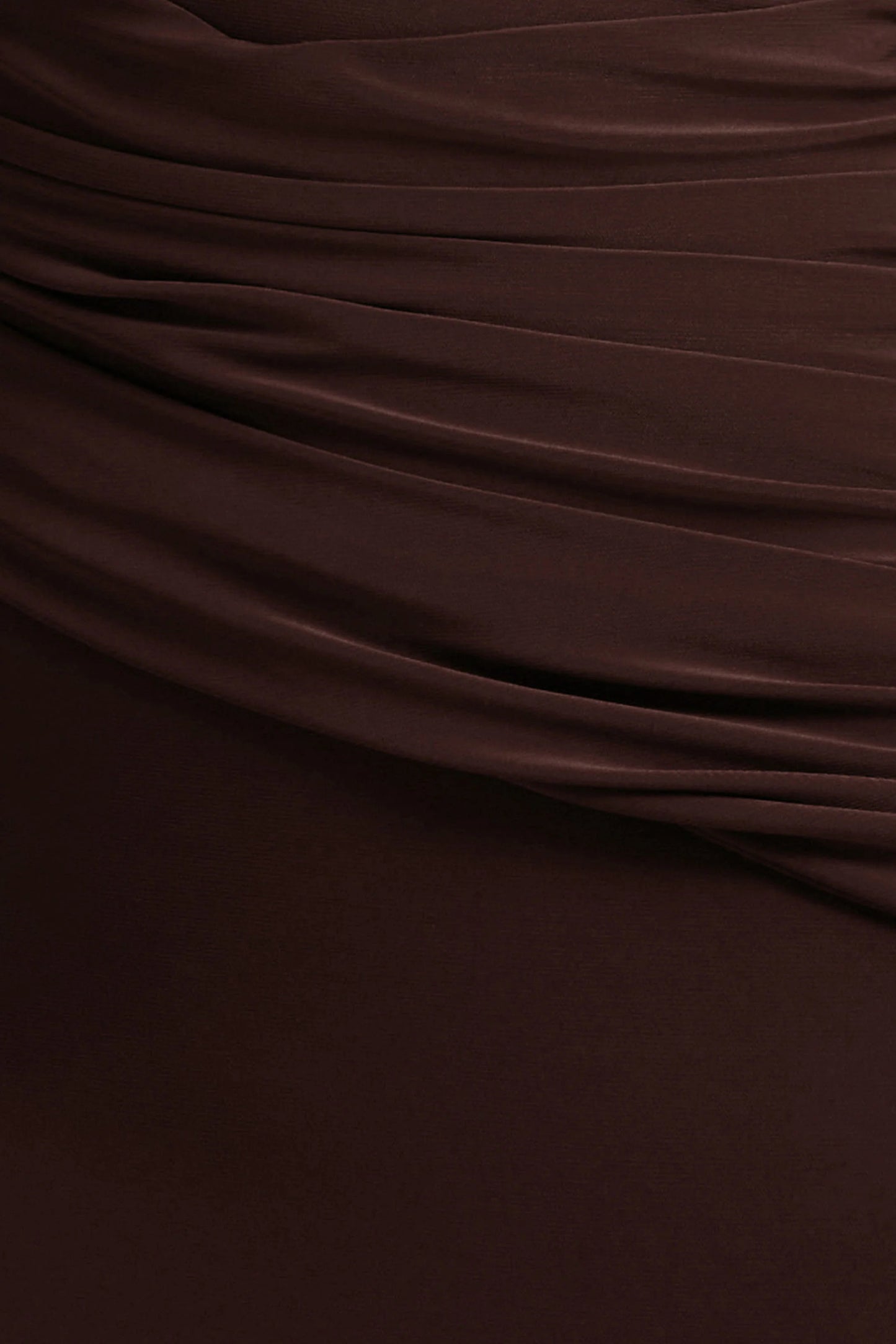 Valina Brown Ruched Asymmetric Maxi Dress With Drape