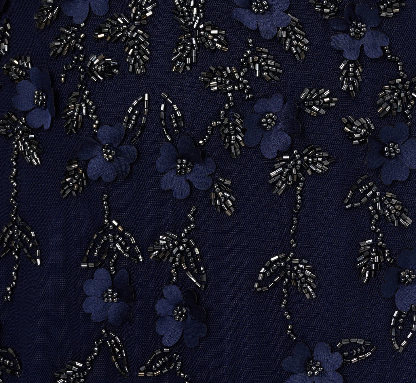 Sleeveless Illusion 3D Petal Beaded Gown In Light Navy