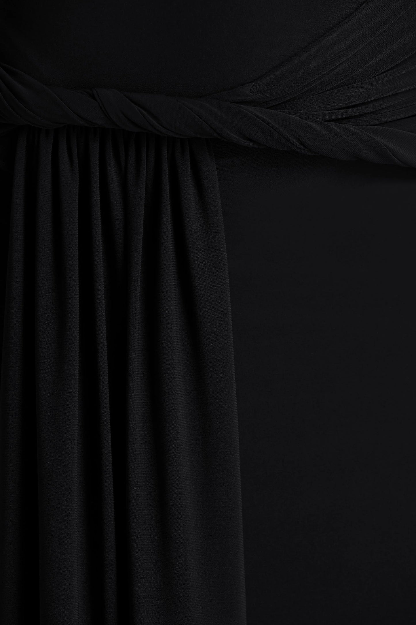 Tulisa Black Asymmetric-Neck Maxi Dress With Twist Sleeves And Ruched Detailing