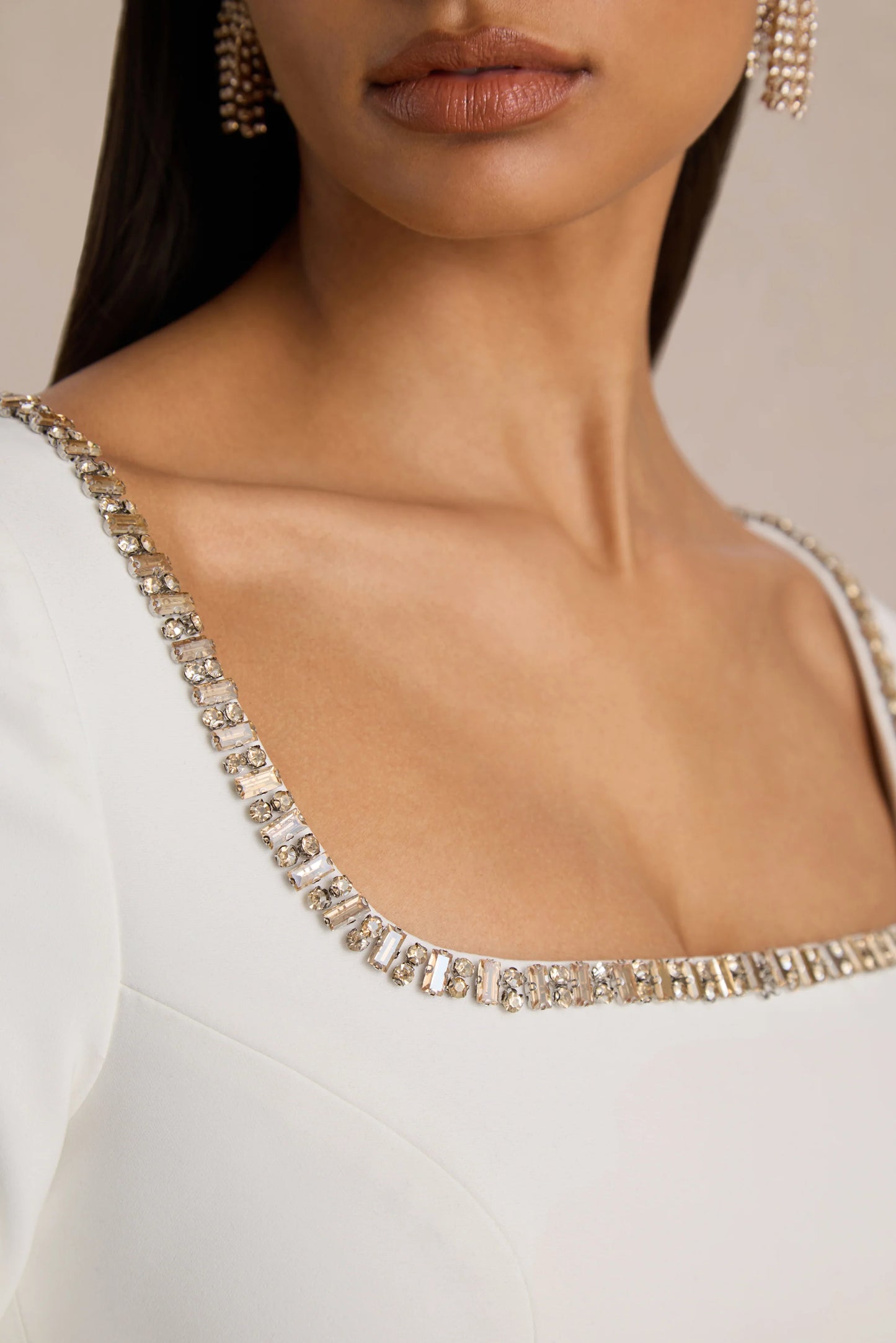 Caia White Embellished Square-Neck Mini Dress