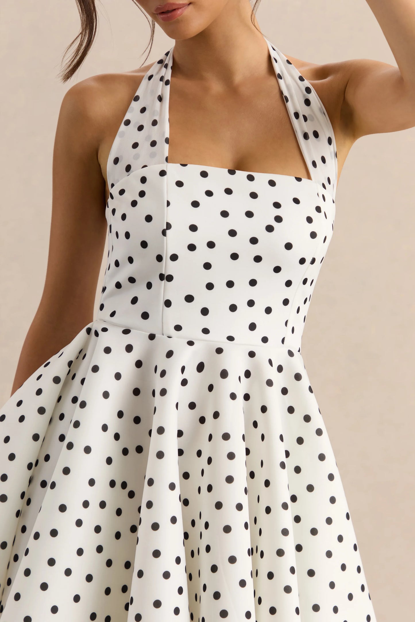 Peggy White & Black Polka Dot Halter-Neck Skater Mini Dress