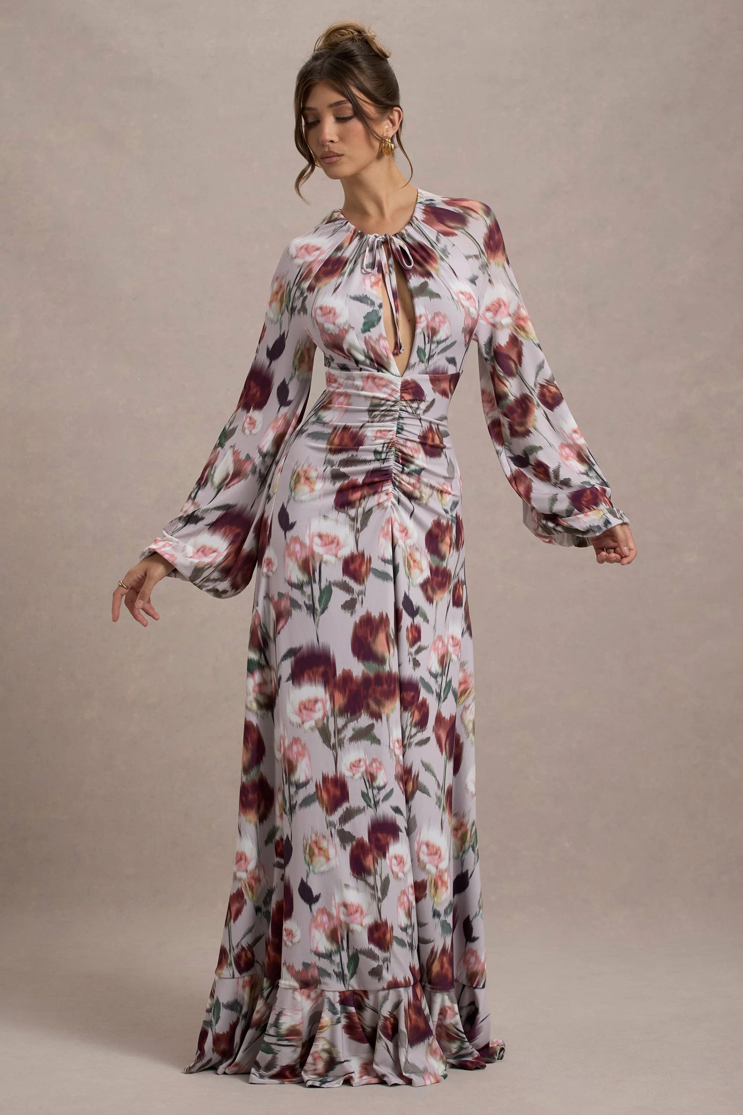 Althena Cream Floral Print Balloon-Sleeve Maxi Dress