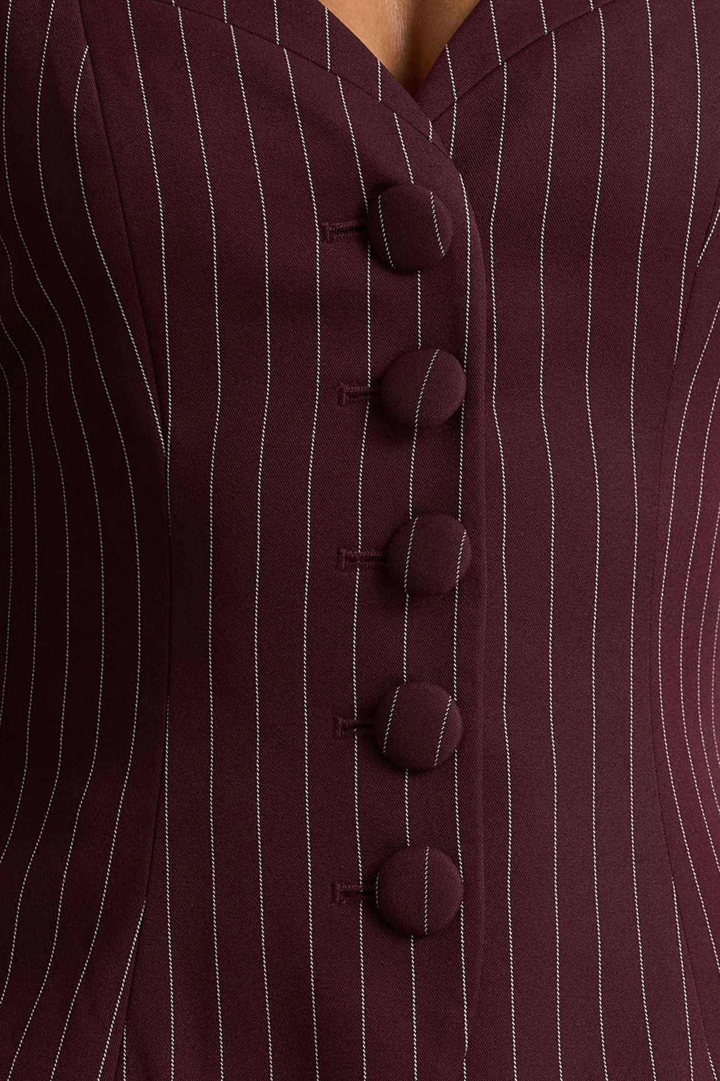 Lana Burgundy Pinstripe Woven Sweetheart-Neck Tailored Top