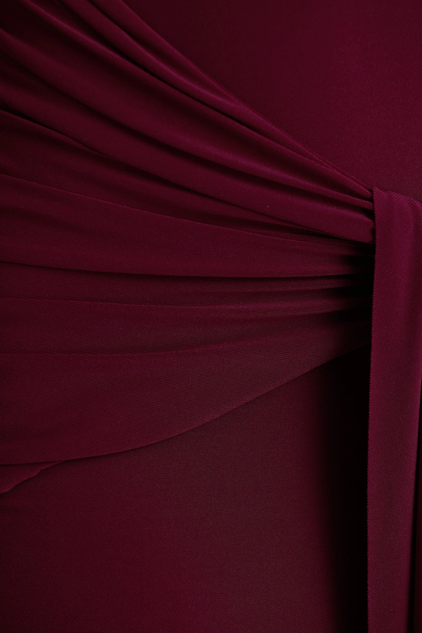 Pietra Berry High-Neck Long Sleeve Knot Maxi Dress