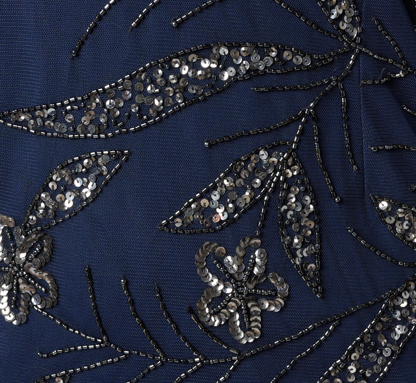 One Shoulder Floral Sequin Bead Gown In Light Navy