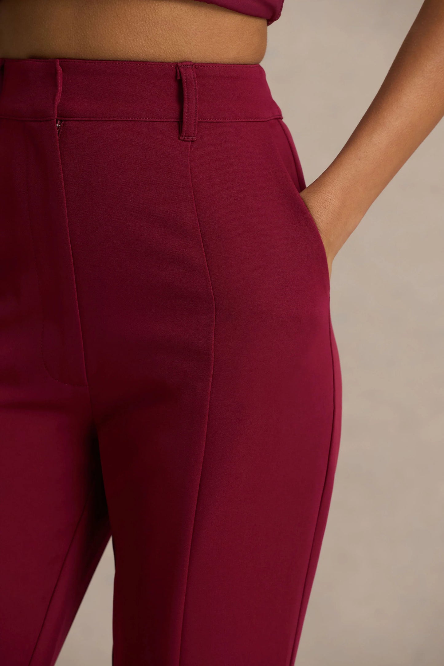 Carina Burgundy Flared-Leg Tailored Trousers