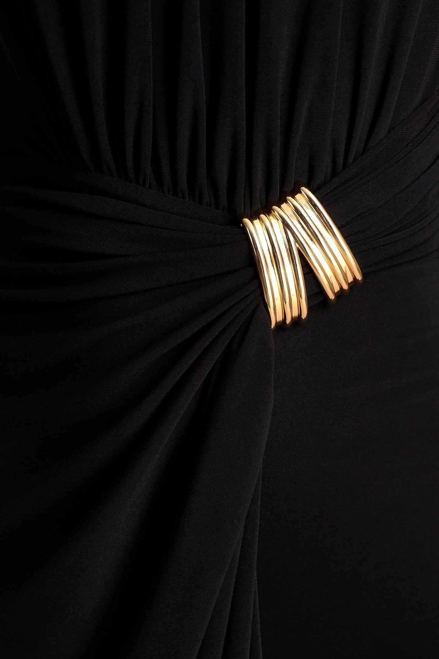 Harlow Black Crew-Neck Wrapped Midi Dress