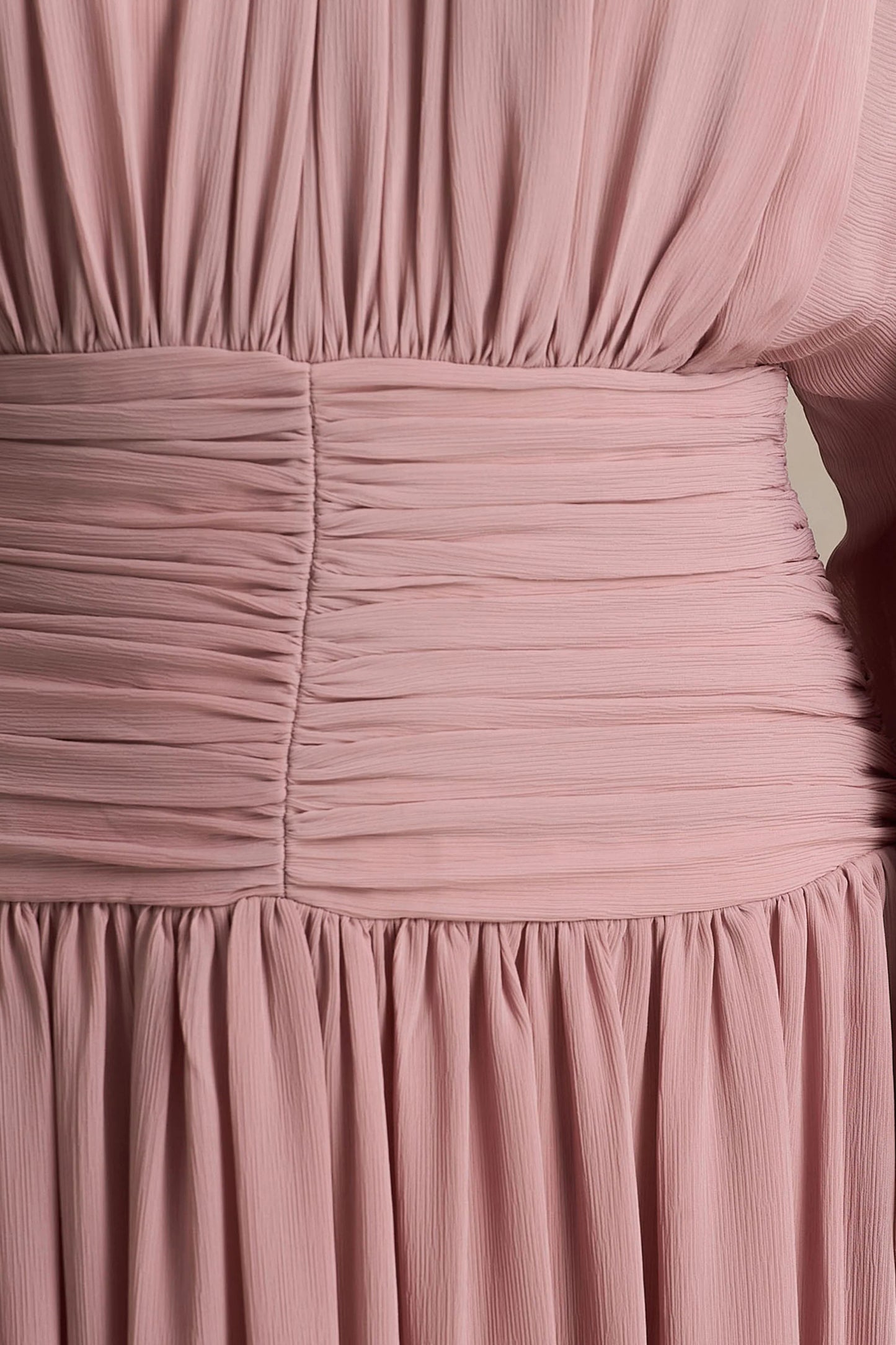 Annabel Dusty Pink High-Neck Midi Dress With Drop-Waist And Pleated Detailing