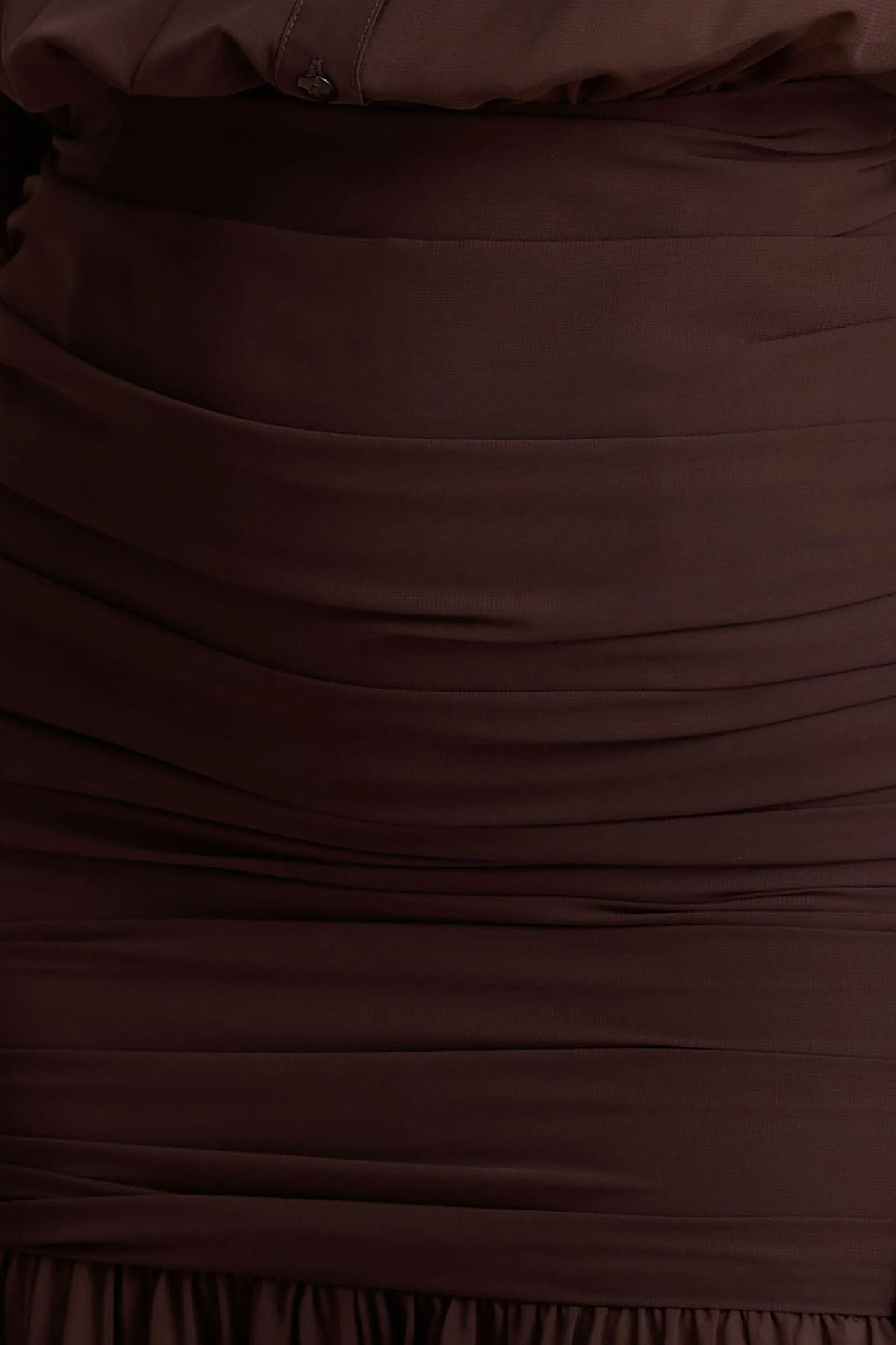 Kris Brown Plunge-Neck Maxi Dress With Ruched Detailing