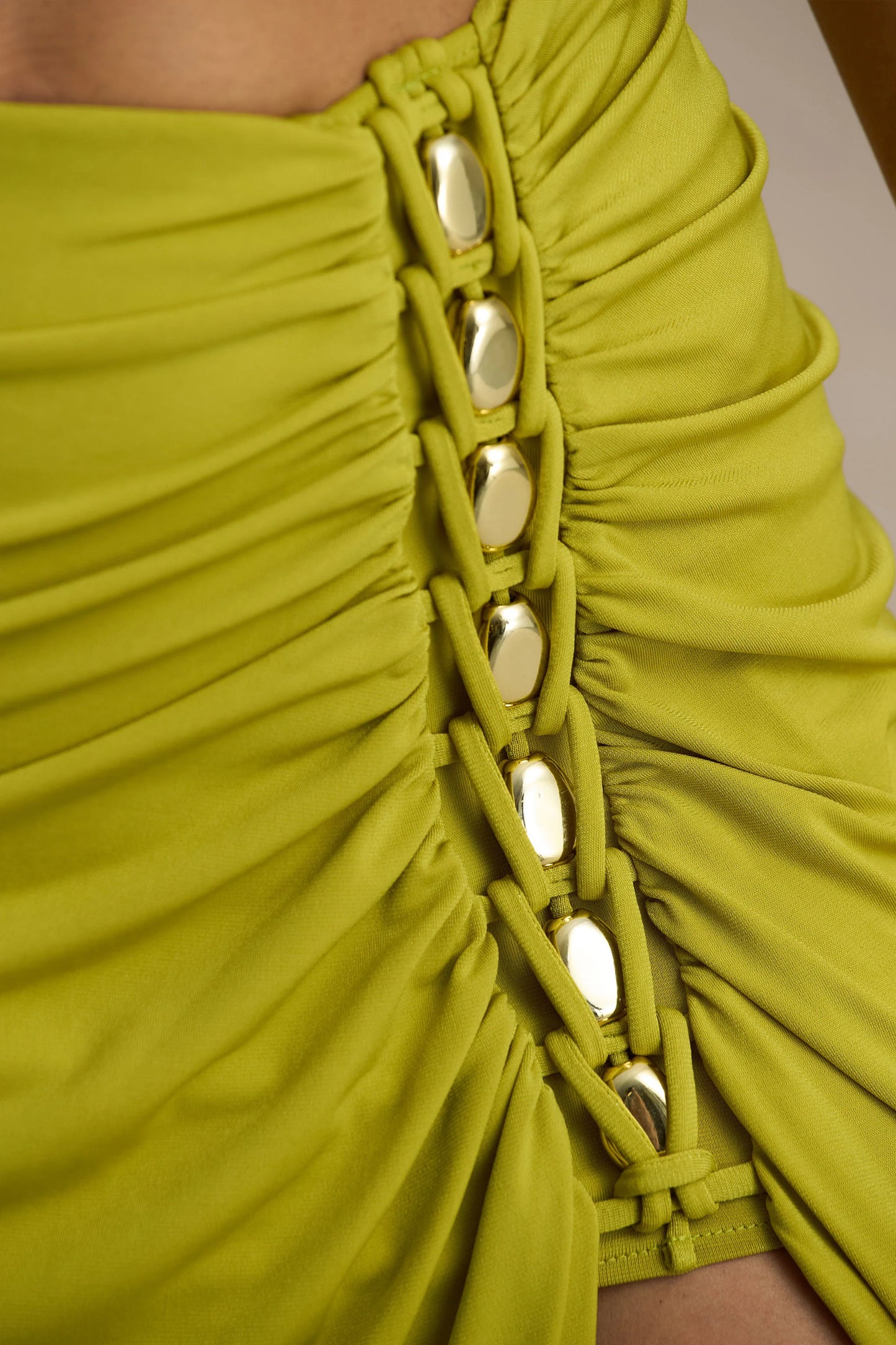 Coastline Green Ruched Maxi Skirt With Split