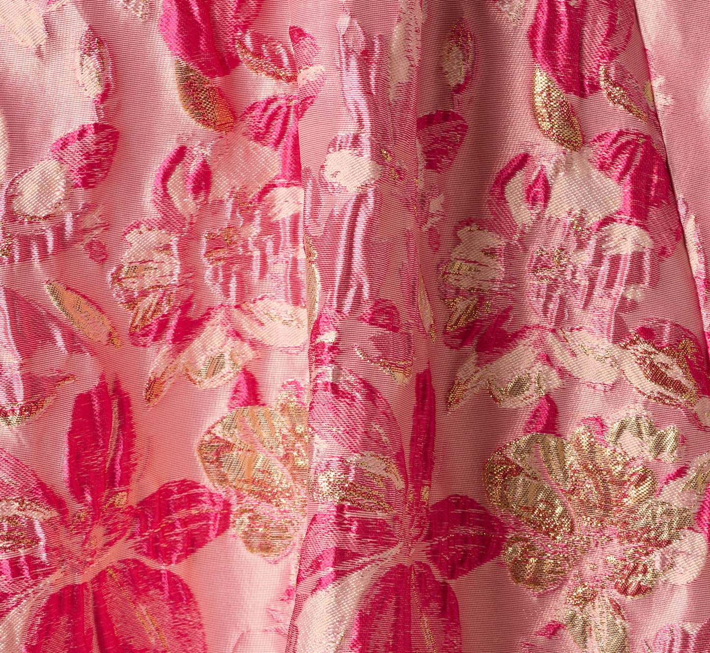 Metallic Floral Jacquard Ruffle Midi Dress In Pink Multi