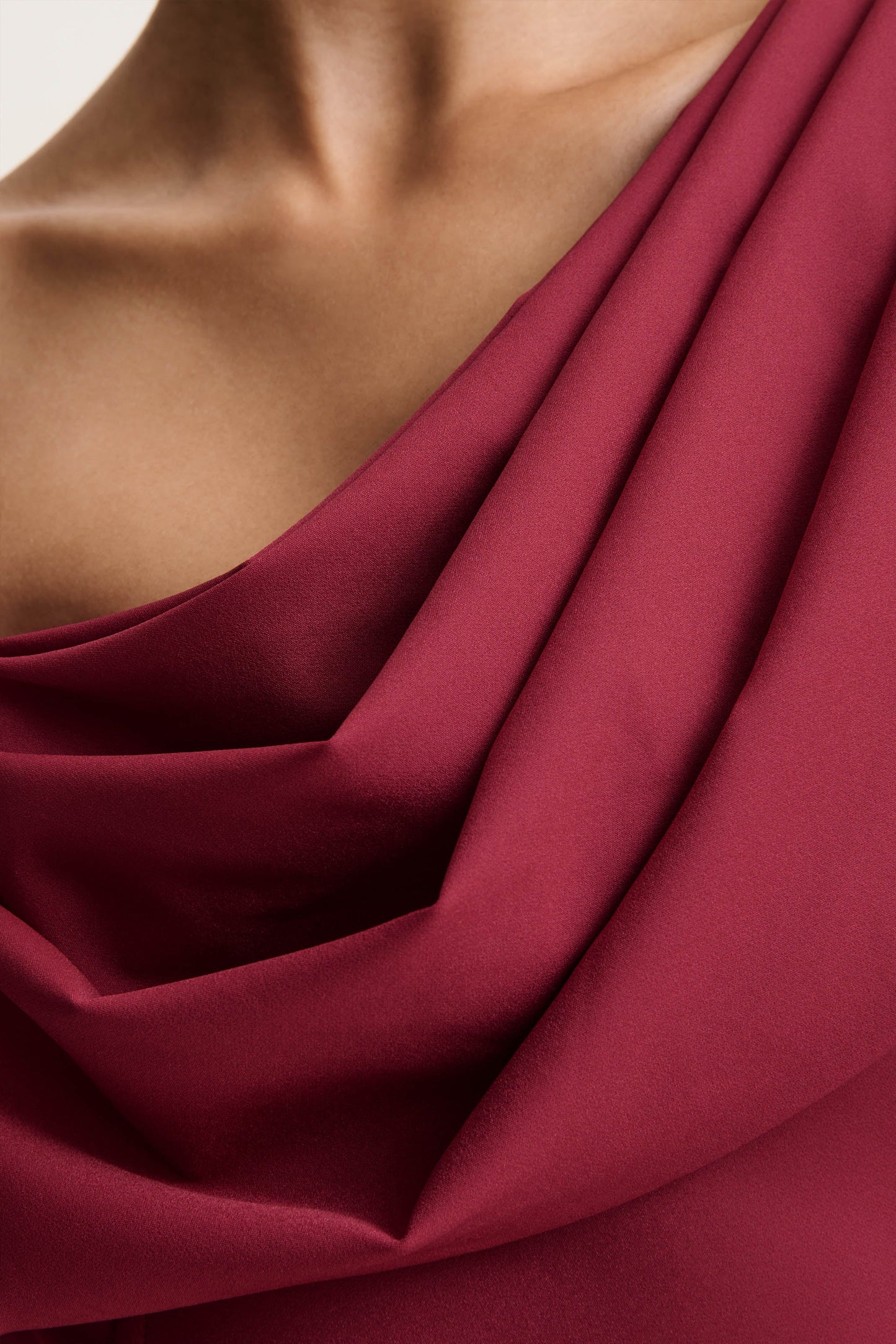Verona Burgundy Draped Asymmetric-Neck Skater Mini Dress