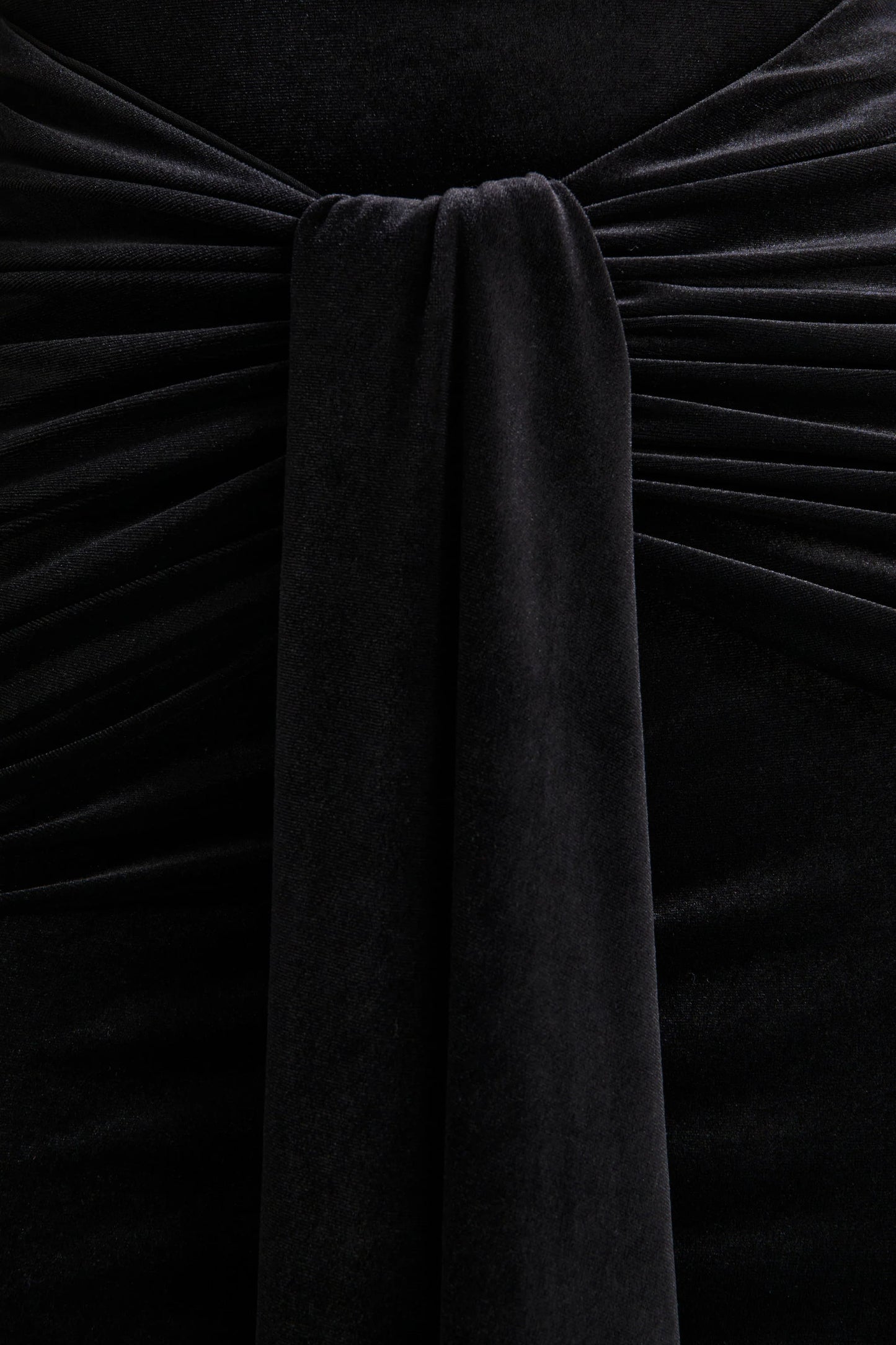 Idalina Black Velvet High-Neck Maxi Dress With Gathered-Detailing