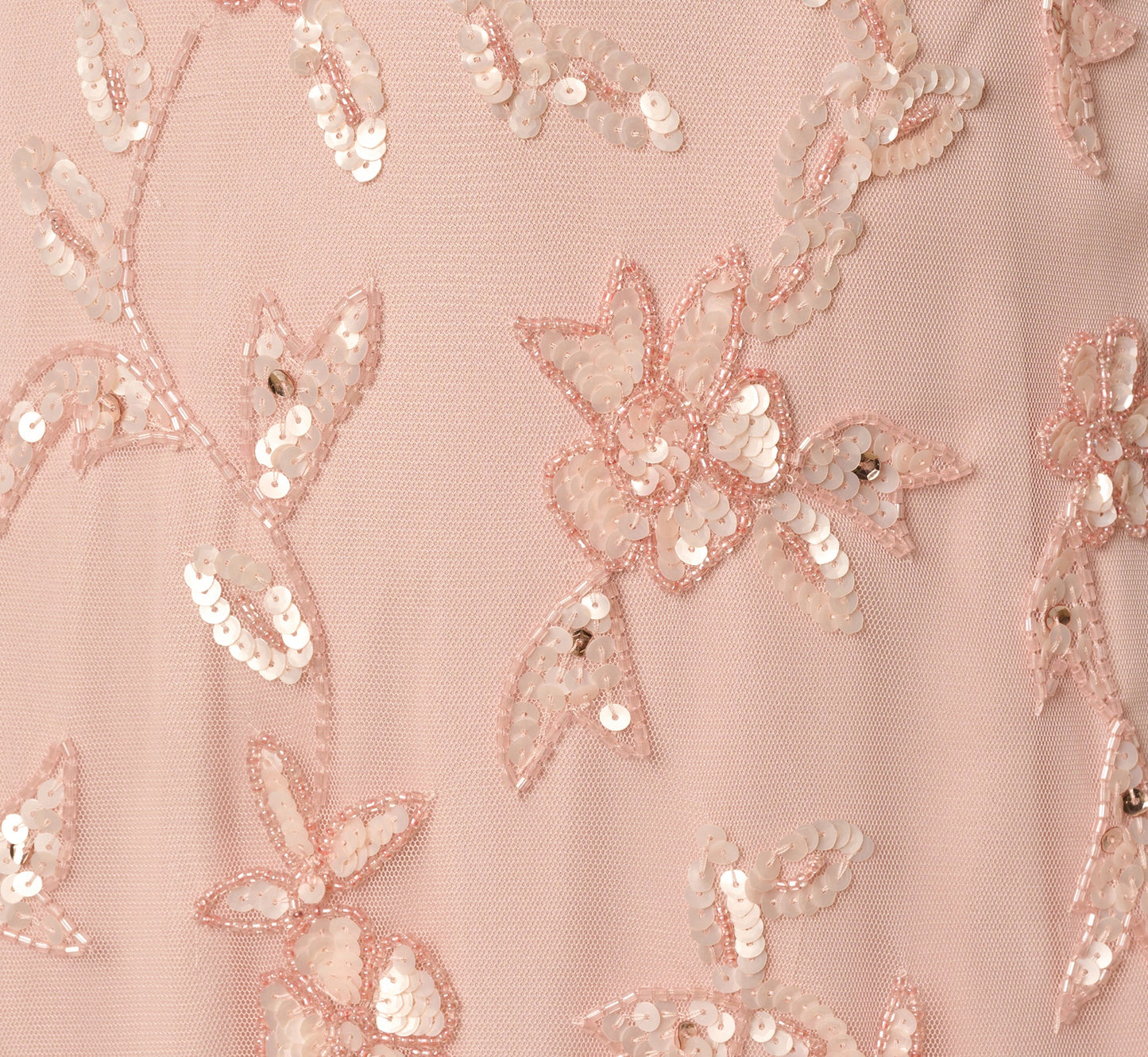 Flutter Sleeve Ruffle Floral Beaded Midi Dress In Blush Whisper