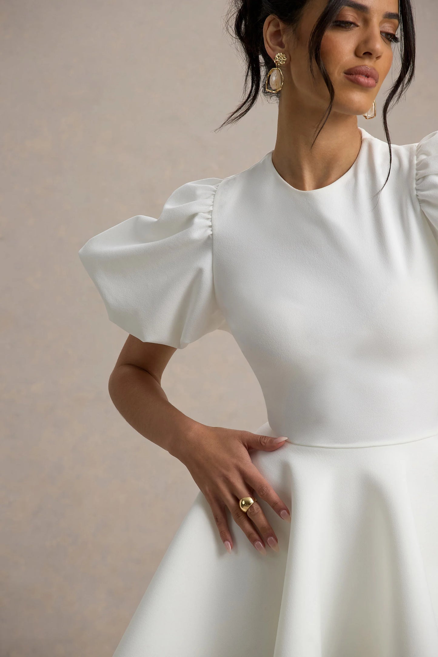Emelia White Puff-Sleeve Skater Mini Dress
