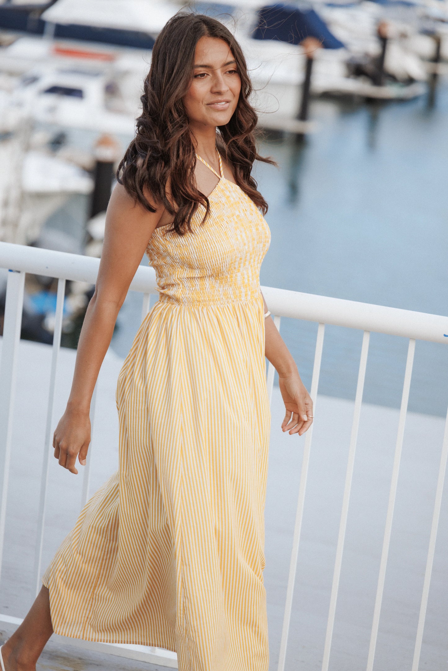 Aviva Smocked Midi Dress - Mango Stripe