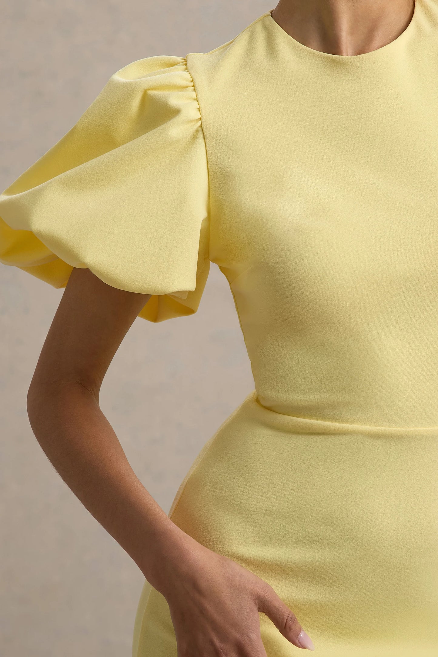 Dakota Lemon Puff-Sleeve Midi Dress