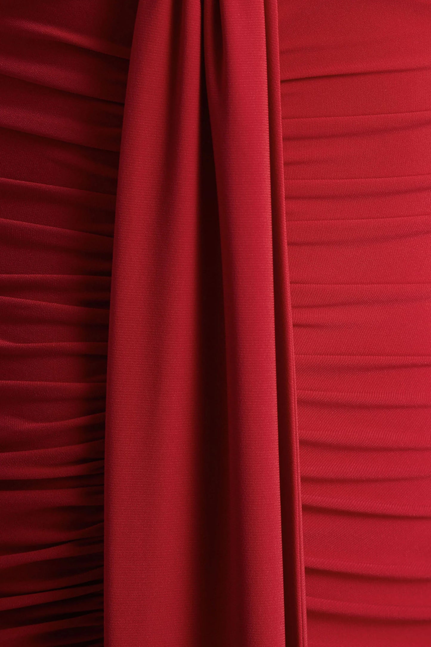 Ivara Red Plunge-Neck Maxi Dress With Ruched Detailing And Sash
