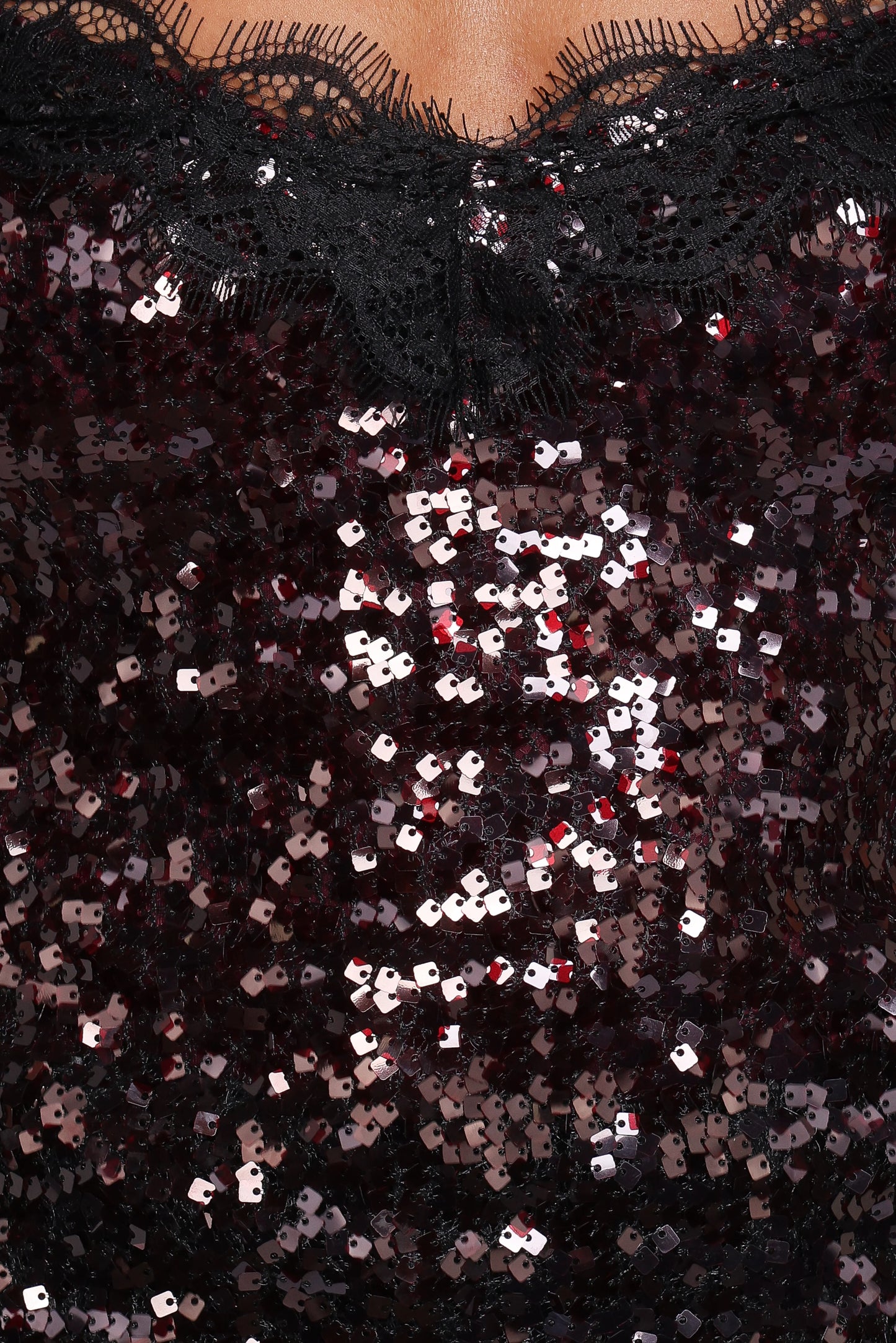 Pixie Lace And Sequins Cami - Burgundy