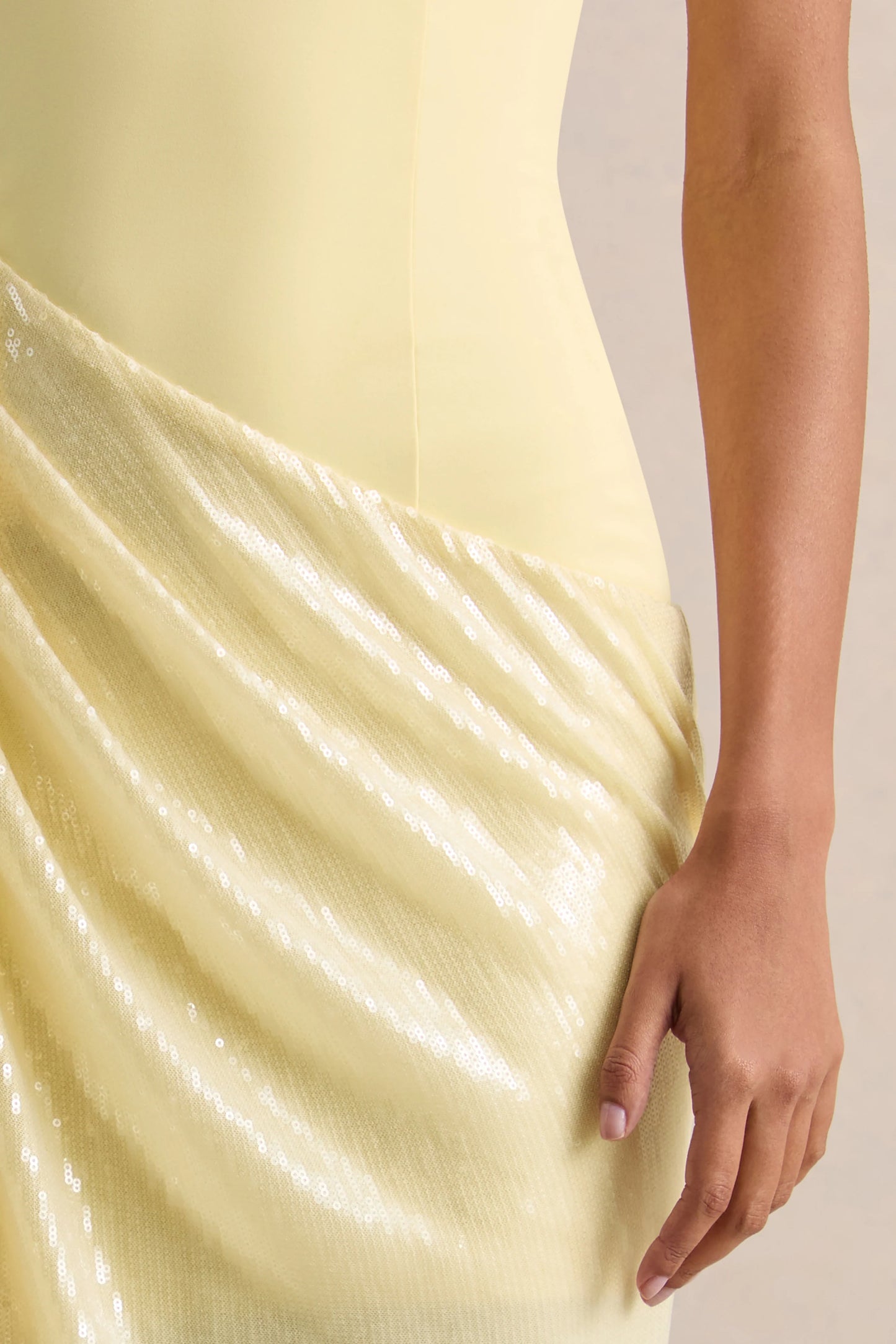 Ada Lemon Crew-Neck Maxi Dress With Sheer Skirt And Ruffled Detailing