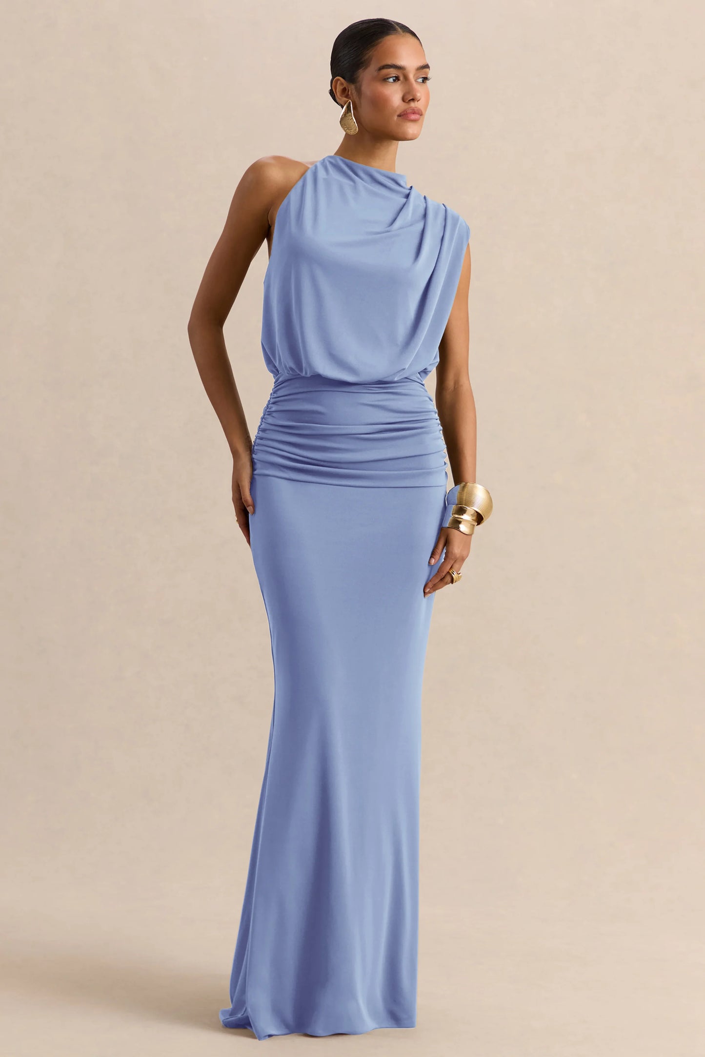 Umaira Powder Blue High-Neck Maxi Dress