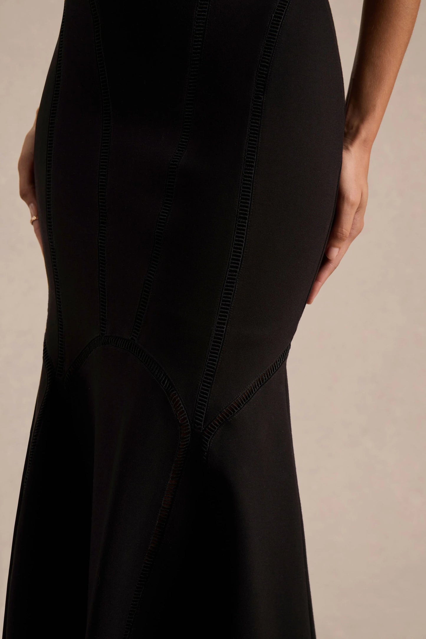 Sally Black Crew-Neck Midi Dress With Drop Waist And Pleated Detailing