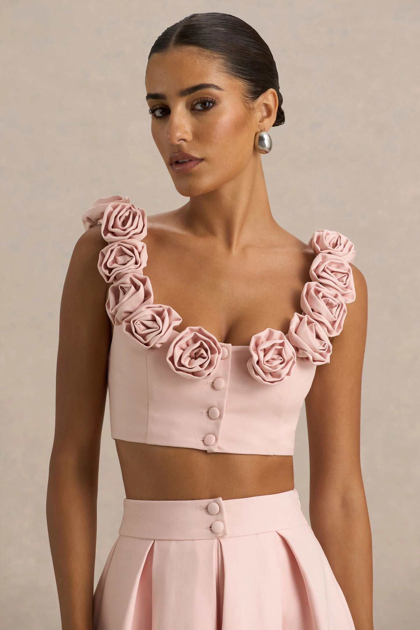 Blade Baby Pink Scoop-Neck Crop Top With Corsage Details