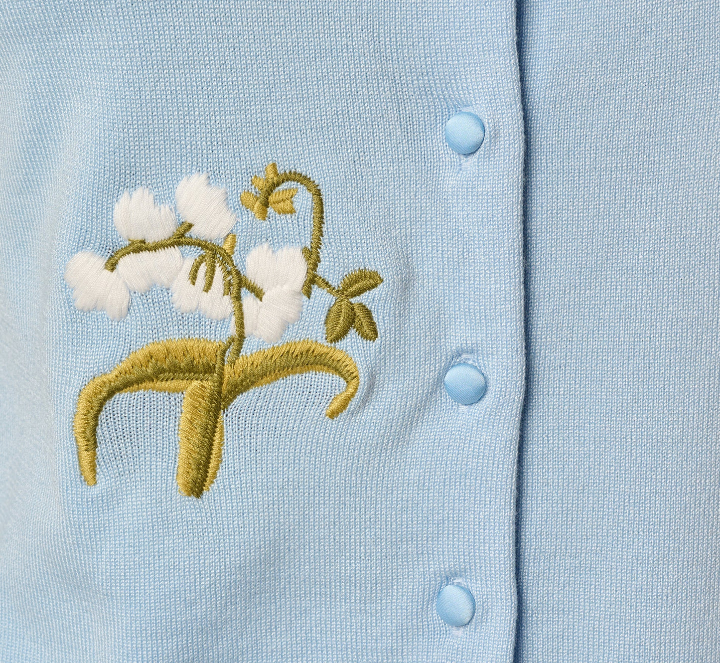 Three Quarter Sleeve Floral Embroidery Cardigan Sweater In Light Sky
