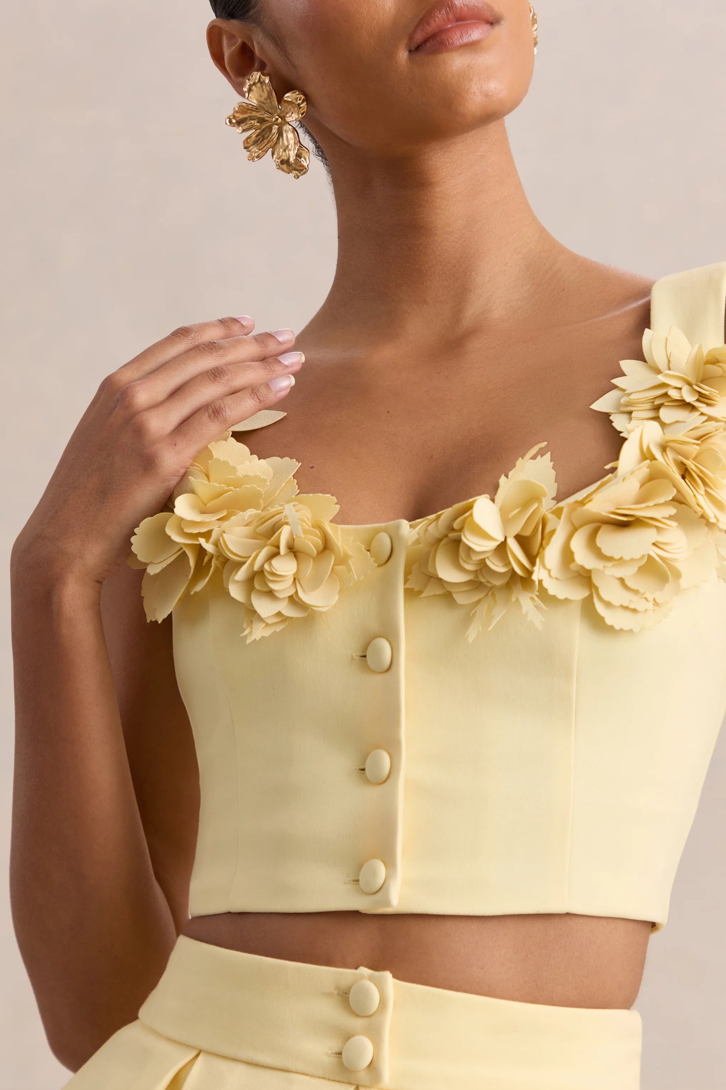 Caprielle Lemon Scoop-Neck Crop-Top With Corsage Detailing