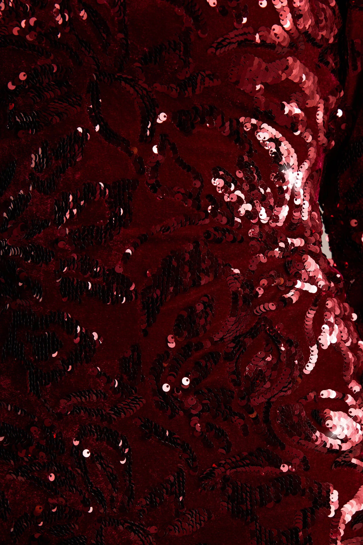 Ritz Burgundy Sequin Plunge-Neck Mini Dress With Long Sleeves