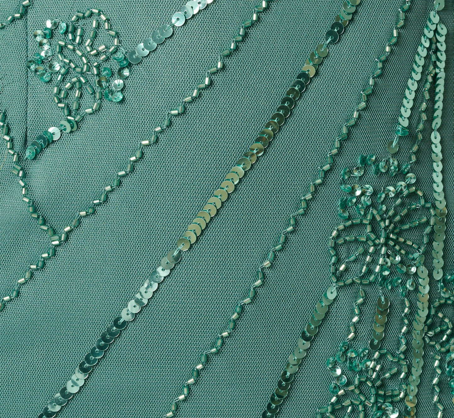 Floral Beaded Illusion Mermaid Gown In Green Slate
